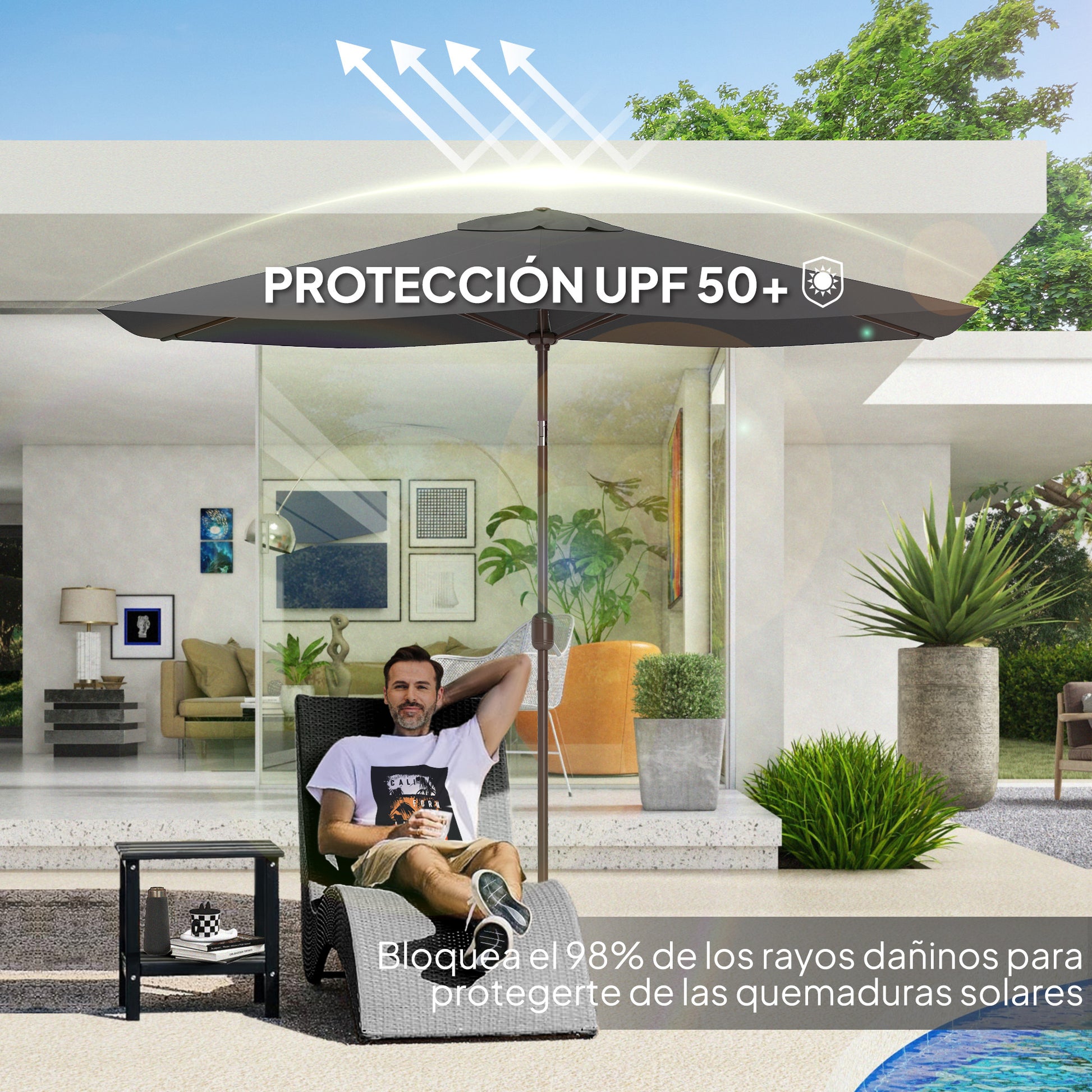 Outsunny Toldo de Recambio de Sombrilla de 3x2 m Toldo de Repuesto para Sombrilla de Patio con Ventilación Superior Protección UV 50+ Cubierta de Repuesto para Parasol para Exteriores Gris Oscuro