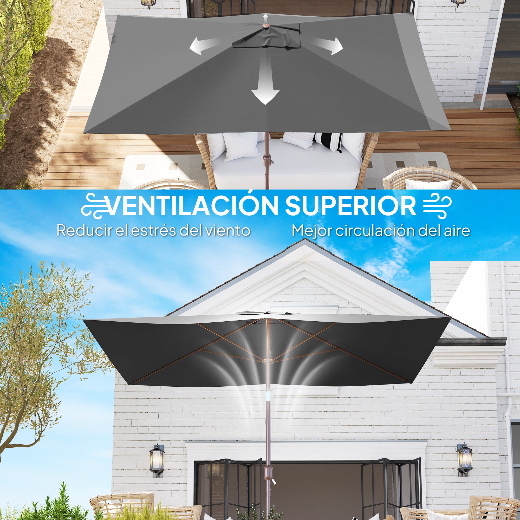 Outsunny Toldo de Recambio de Sombrilla de 3x2 m Toldo de Repuesto para Sombrilla de Patio con Ventilación Superior Protección UV 50+ Cubierta de Repuesto para Parasol para Exteriores Gris Oscuro