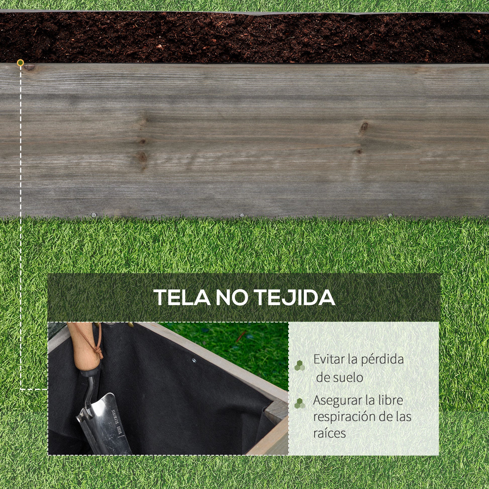 Outsunny Jardinera Exterior Grande con Ruedas Jardinera de Madera con Tela no Tejida Jardinera y Sistema de Drenaje para Cultivo Flores Plantas en Balcón Terraza 96x30,6x30 cm Gris Claro