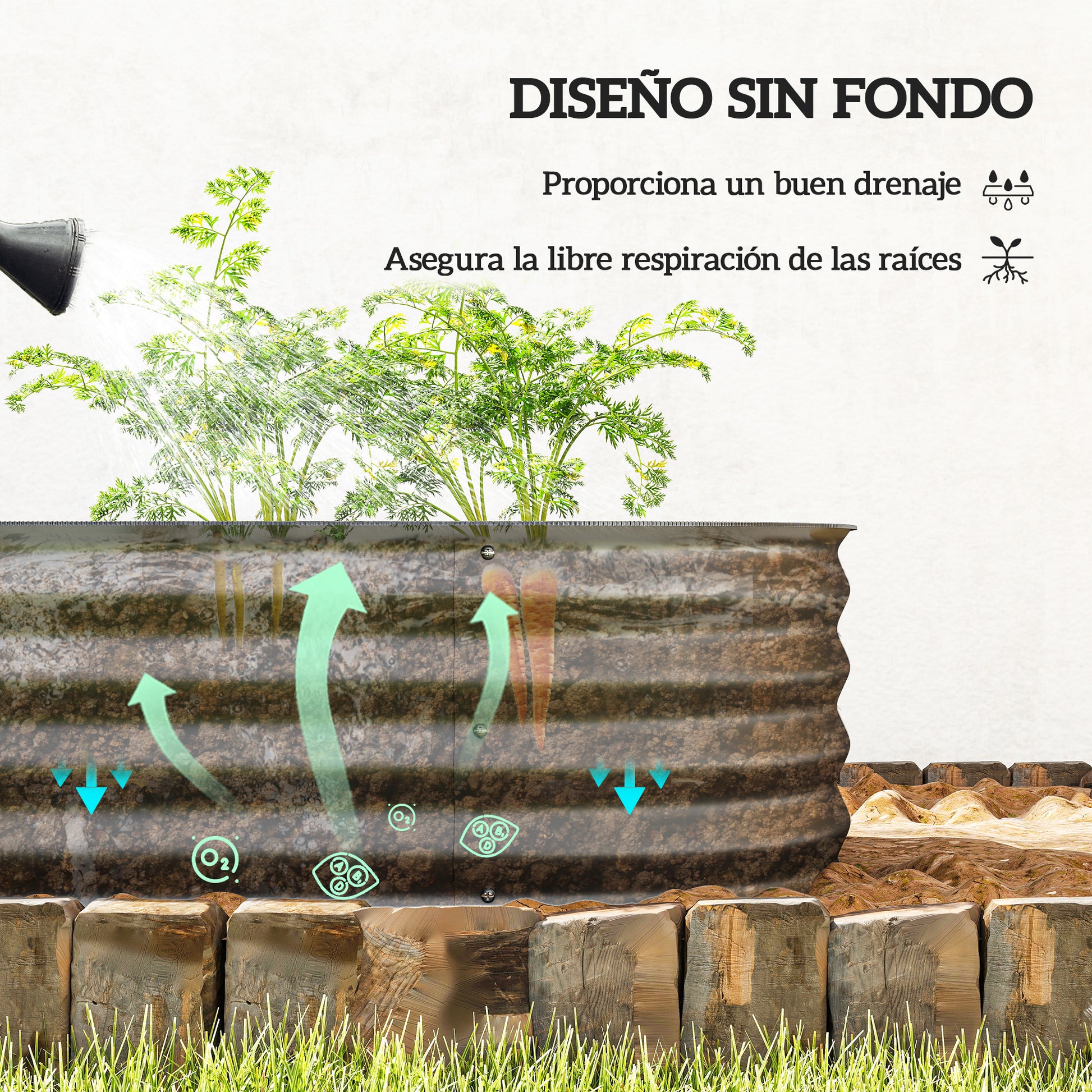 Outsunny Jardinera Exterior Grande de Acero Galvanizado, Huerto Urbano para Cultivar Plantas, Macetero Exterior con Bordes de Seguridad, Fácil Montaje, Resistente a la Intemperie, 150x62x30 cm, Gris