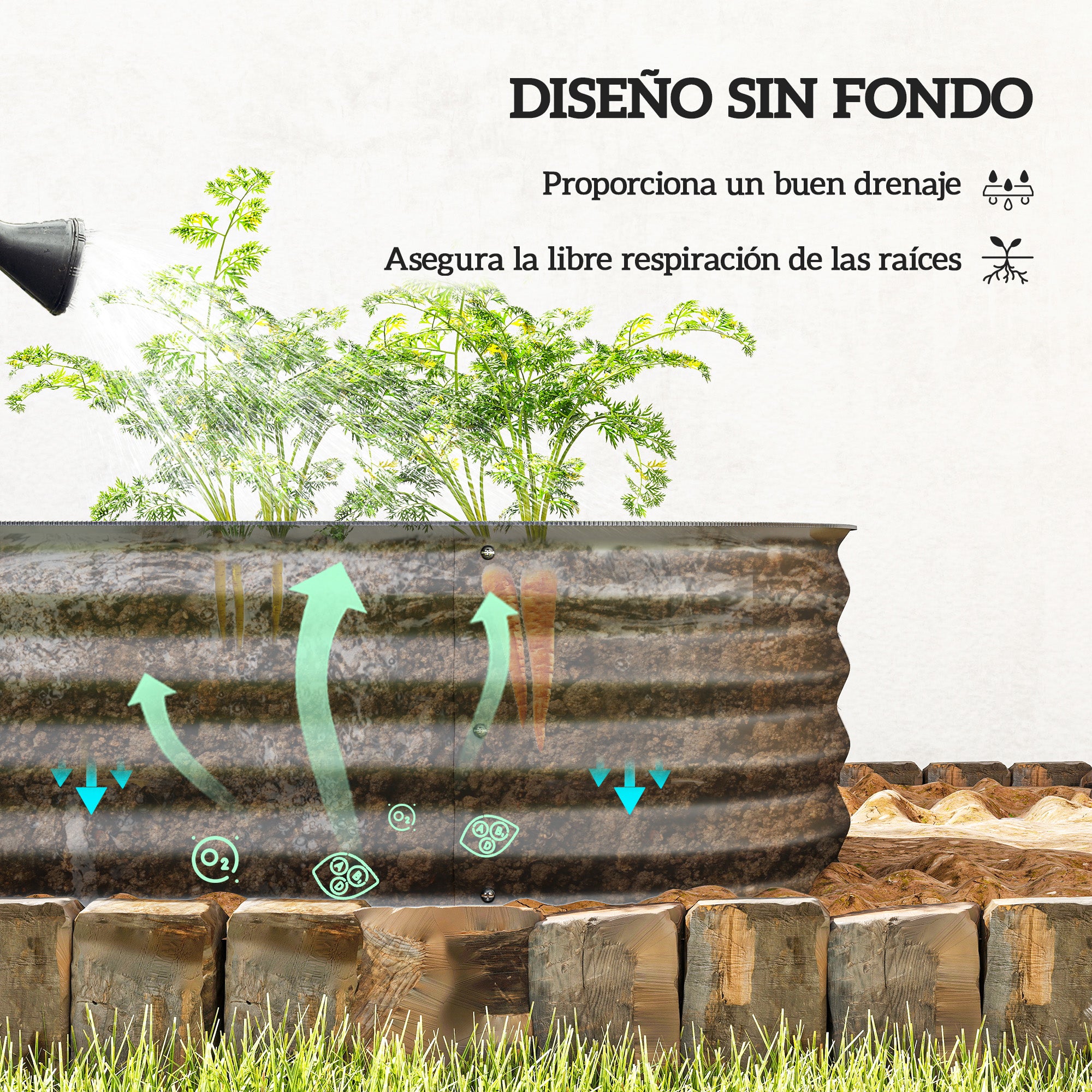 Outsunny Jardinera Exterior Grande de Acero Galvanizado, Huerto Urbano para Cultivar Plantas, Macetero Exterior con Bordes de Seguridad, Fácil Montaje, Resistente a la Intemperie, 150x62x30 cm, Gris