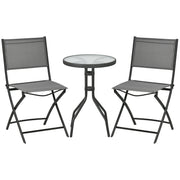 Outsunny Conjunto de Muebles de Jardín 3 Piezas Set de Muebles Exterior Incluye Mesa con Encimera de Vidrio Templado y 2 Sillones Plegable con Respaldo y Asiento de Texteline Gris