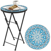Outsunny Mesa Auxiliar Redonda Mesa de Jardín Exterior Plegable con Encimera de Mosaico y Almohadillas Antideslizantes Mesa para Exterior Terraza Patio Ø35,5x55 cm Azul