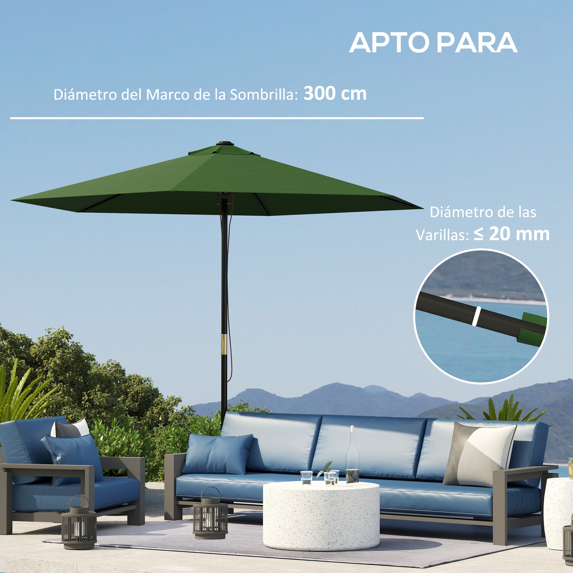 Outsunny Toldo de Recambio de Sombrilla de 3 m Toldo de Repuesto para Sombrilla de Patio con Ventilación Superior Protección UV 30+ Cubierta de Repuesto para Parasol de Poliéster para Exteriores Verde