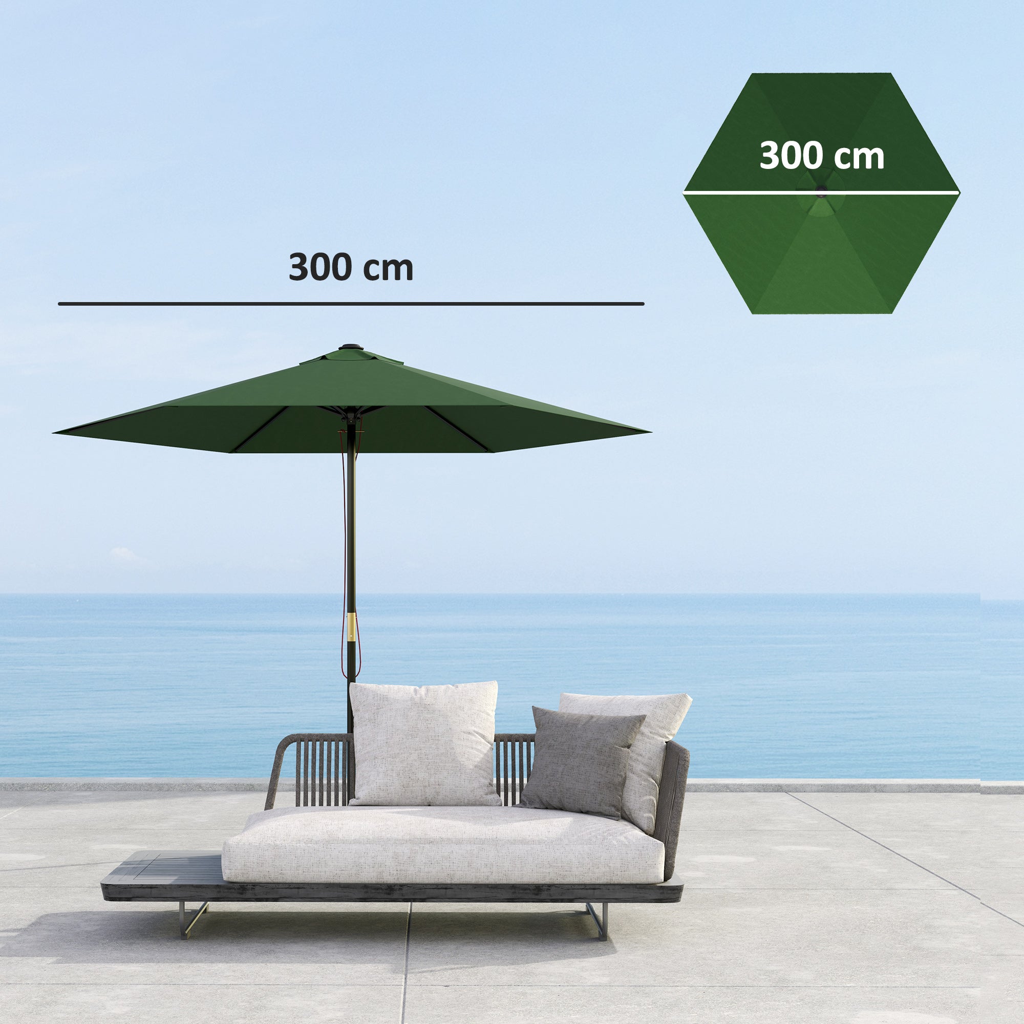 Outsunny Toldo de Recambio de Sombrilla de 3 m Toldo de Repuesto para Sombrilla de Patio con Ventilación Superior Protección UV 30+ Cubierta de Repuesto para Parasol de Poliéster para Exteriores Verde