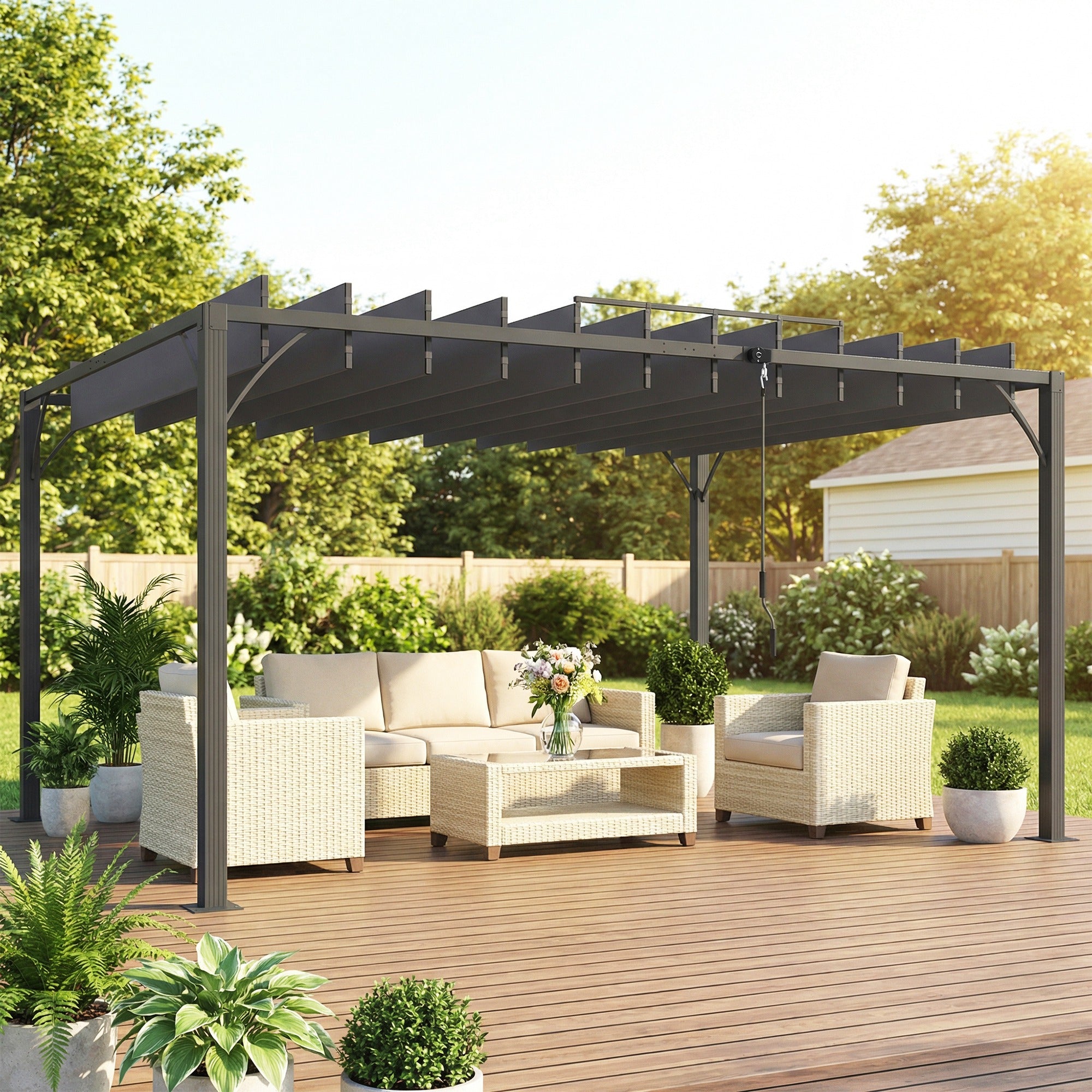Outsunny Pérgola de Jardín 3x4 m, Cenador de Jardín con Techo de Lamas Orientables a 135°, Estructura de Aluminio, Protección UPF50+, Pabellón para Exterior, Patio, Terraza, Gris Oscuro