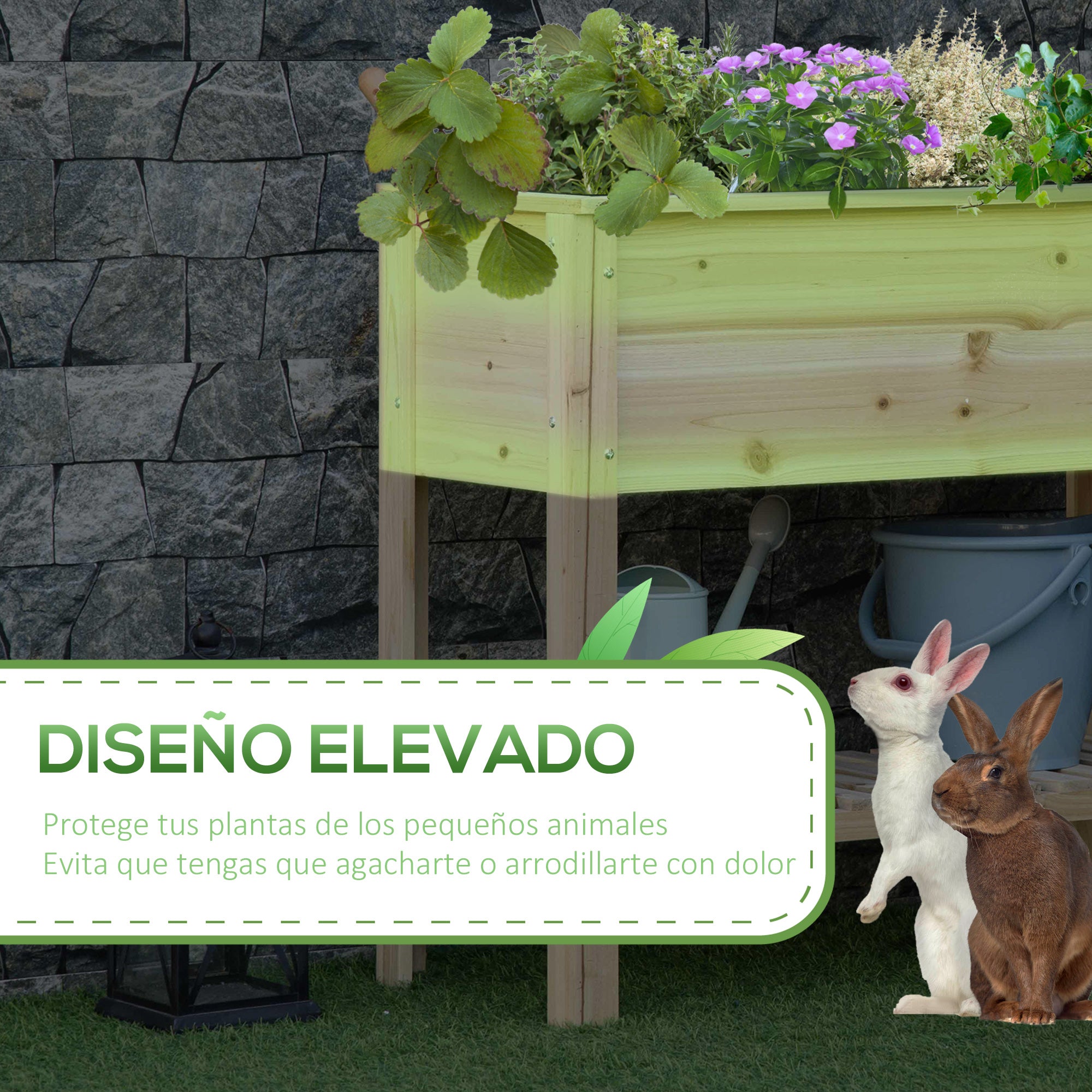 Outsunny Huerto Urbano Elevado con Estante 90x40x81 cm Mesa Jardinera de Cultivo de Madera con Tela no Tejida para Cultivos Plantas Flores Jardín Natural
