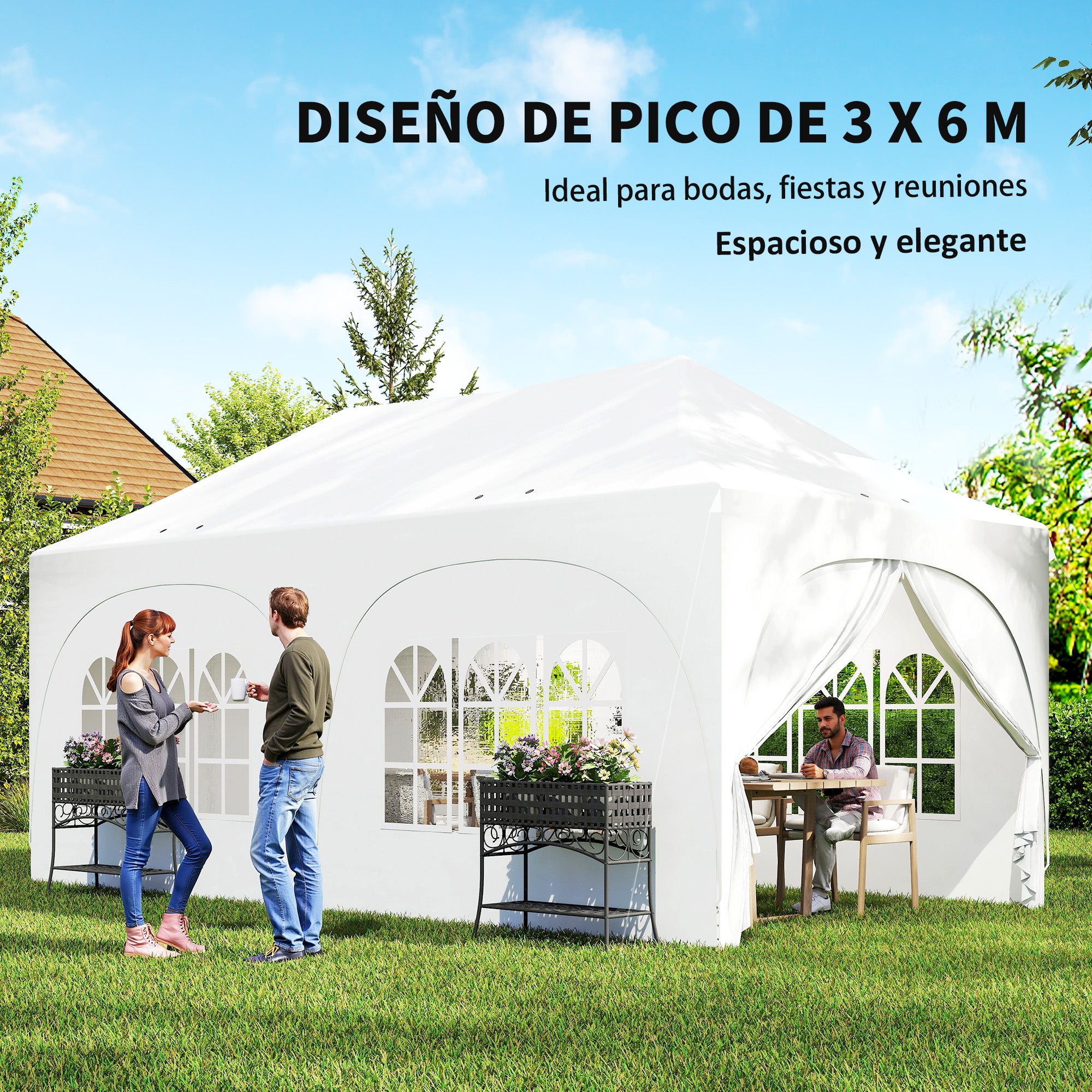 Outsunny Carpa Plegable 6x3 m, Pop-up, con 6 Laterales Extraíbles, Cenador de Jardín con Altura Ajustable, Ventanas, Bolsa de Transporte, UPF30+, Gazebo para Camping, Fiestas, Exterior, Gris Claro