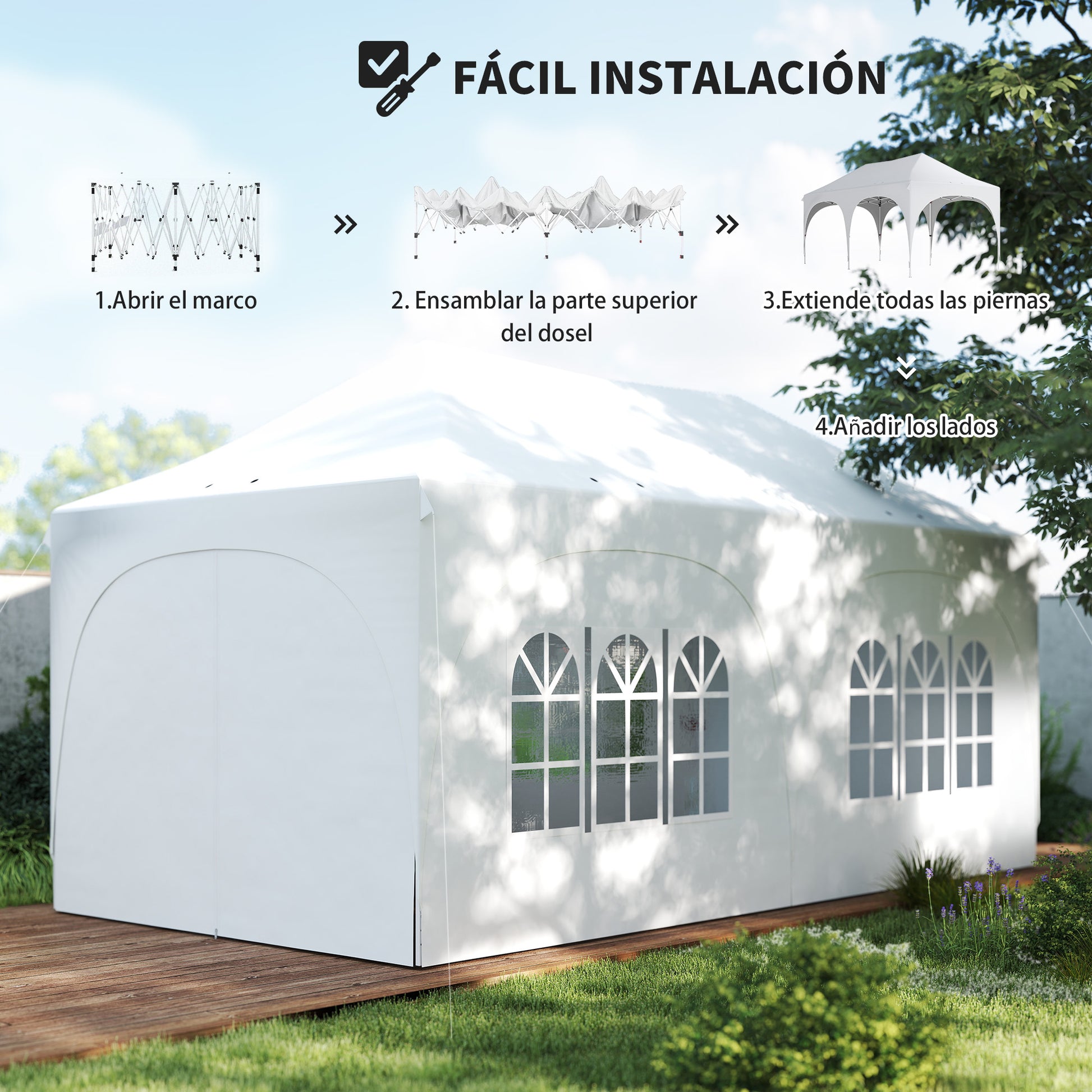 Outsunny Carpa Plegable 6x3 m, Pop-up, con 6 Laterales Extraíbles, Cenador de Jardín con Altura Ajustable, Ventanas, Bolsa de Transporte, UPF30+, Gazebo para Camping, Fiestas, Exterior, Gris Claro