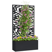 Outsunny Jardinera Exterior Grande de Metal Jardinera con Pantalla de Privacidad de Hojas Sólidas Decorativas Jardinera de Pared o Independiente para Patio Terraza 61x23x113 cm Negro