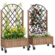 Outsunny Juego de 2 Jardineras de Exterior Jardineras con Enrejado Metálico para Plantas Trepadoras Maceteros con Ruedas para Jardín Patio 52x25x97 cm Natural