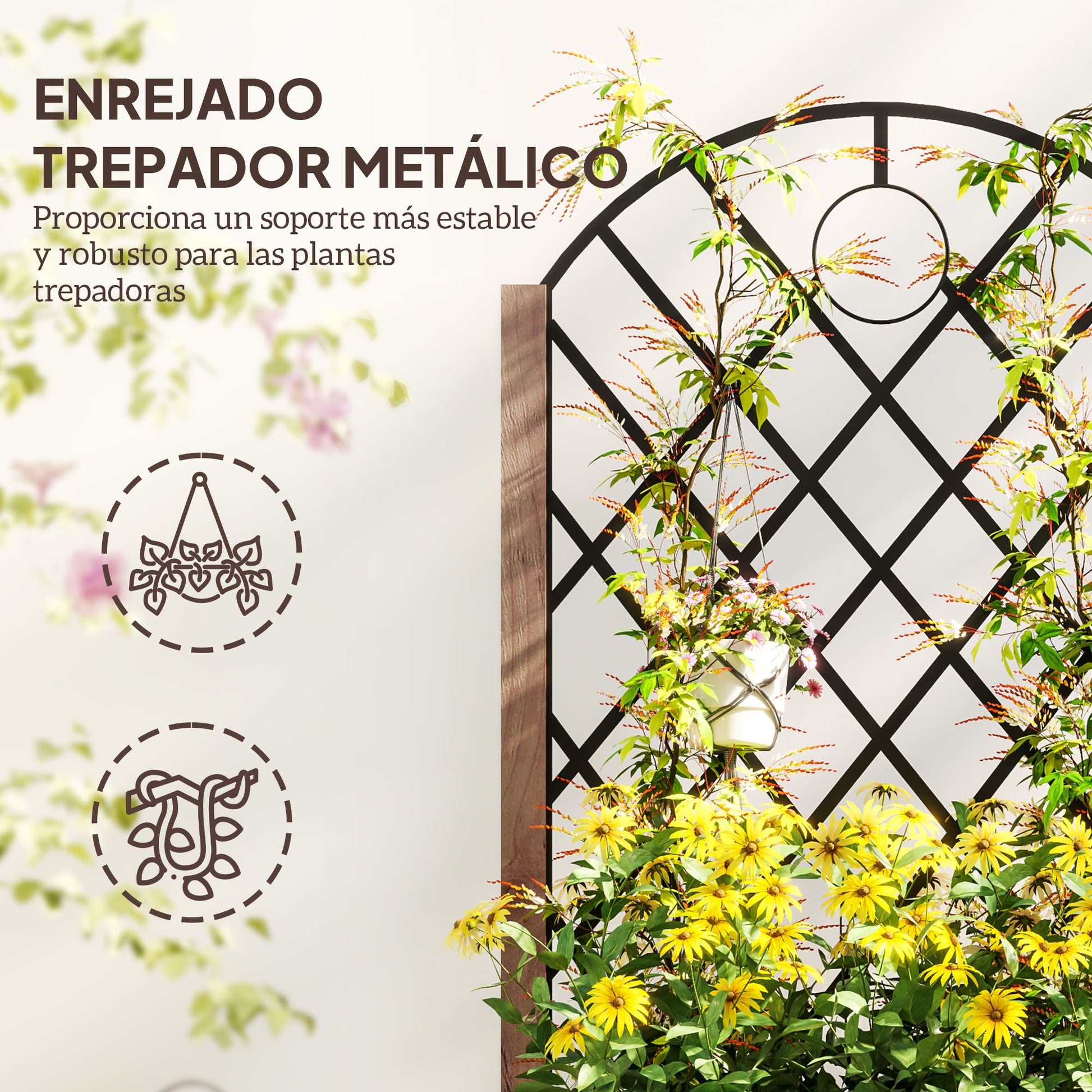 Outsunny Juego de 2 Jardineras de Exterior Jardineras con Enrejado Metálico para Plantas Trepadoras Maceteros con Ruedas para Jardín Patio 52x25x97 cm Natural