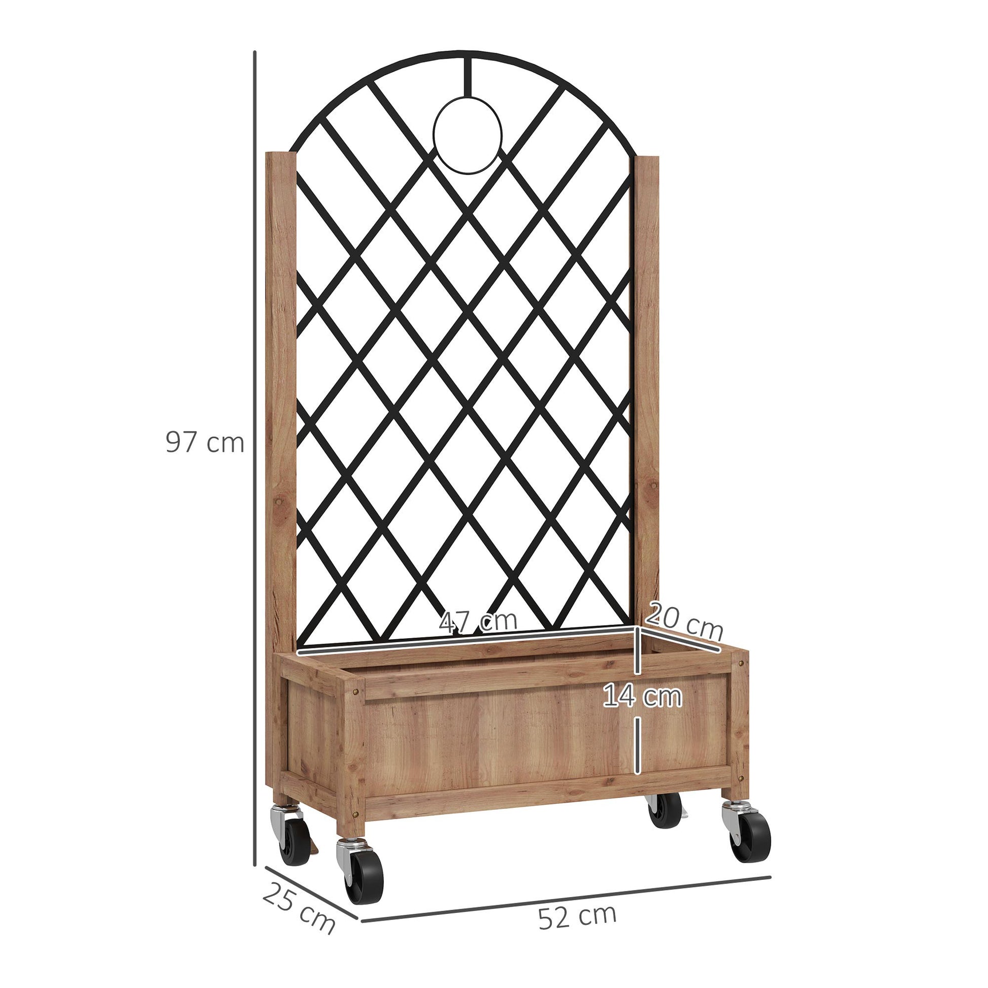 Outsunny Juego de 2 Jardineras de Exterior Jardineras con Enrejado Metálico para Plantas Trepadoras Maceteros con Ruedas para Jardín Patio 52x25x97 cm Natural