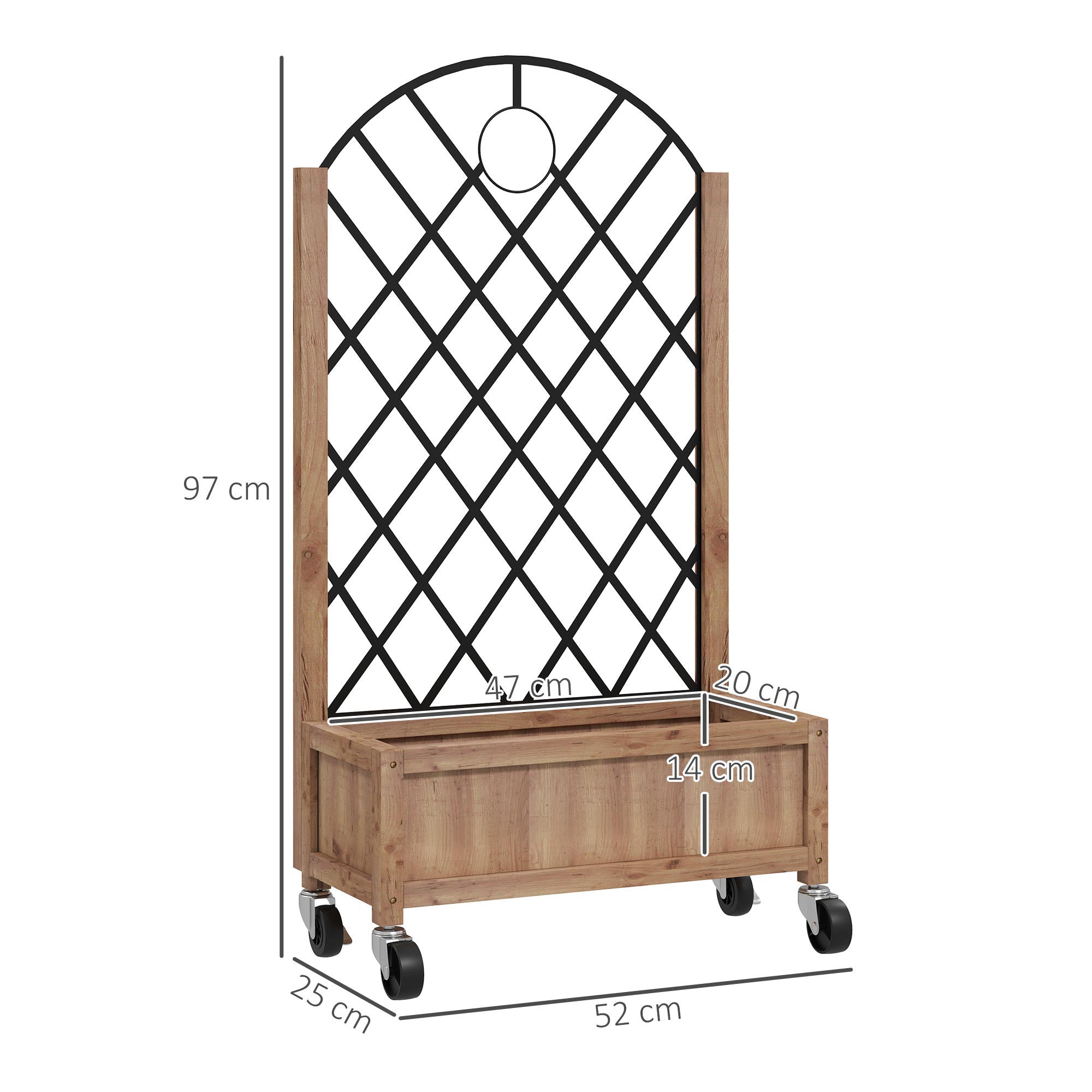 Outsunny Juego de 2 Jardineras de Exterior Jardineras con Enrejado Metálico para Plantas Trepadoras Maceteros con Ruedas para Jardín Patio 52x25x97 cm Natural