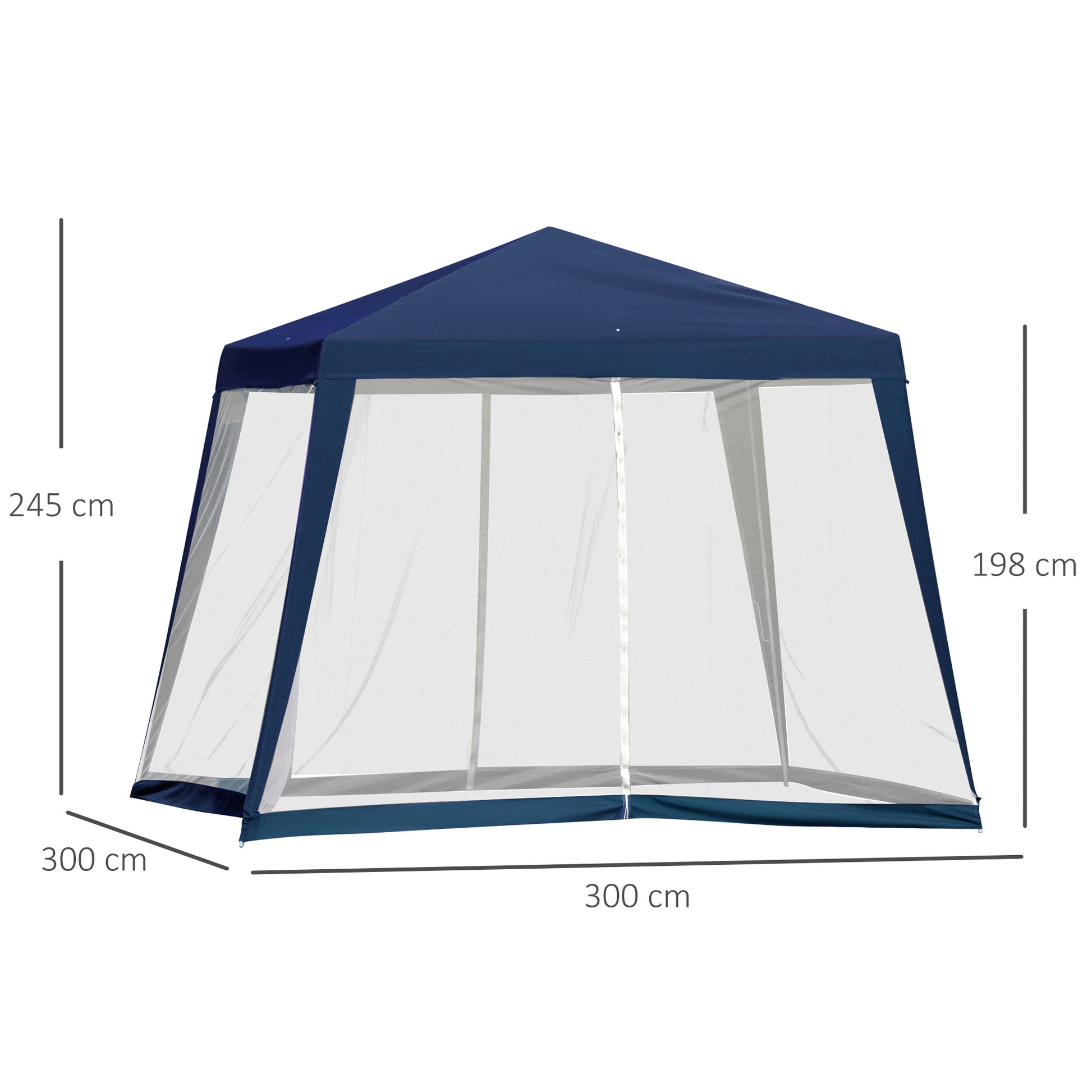 Outsunny Carpa de Jardín 3x3 m Cenador con 4 Partes Laterales Mosquitera con Cremallera Protección UV Impermeable para Patio Exterior Eventos Fiesta Azul