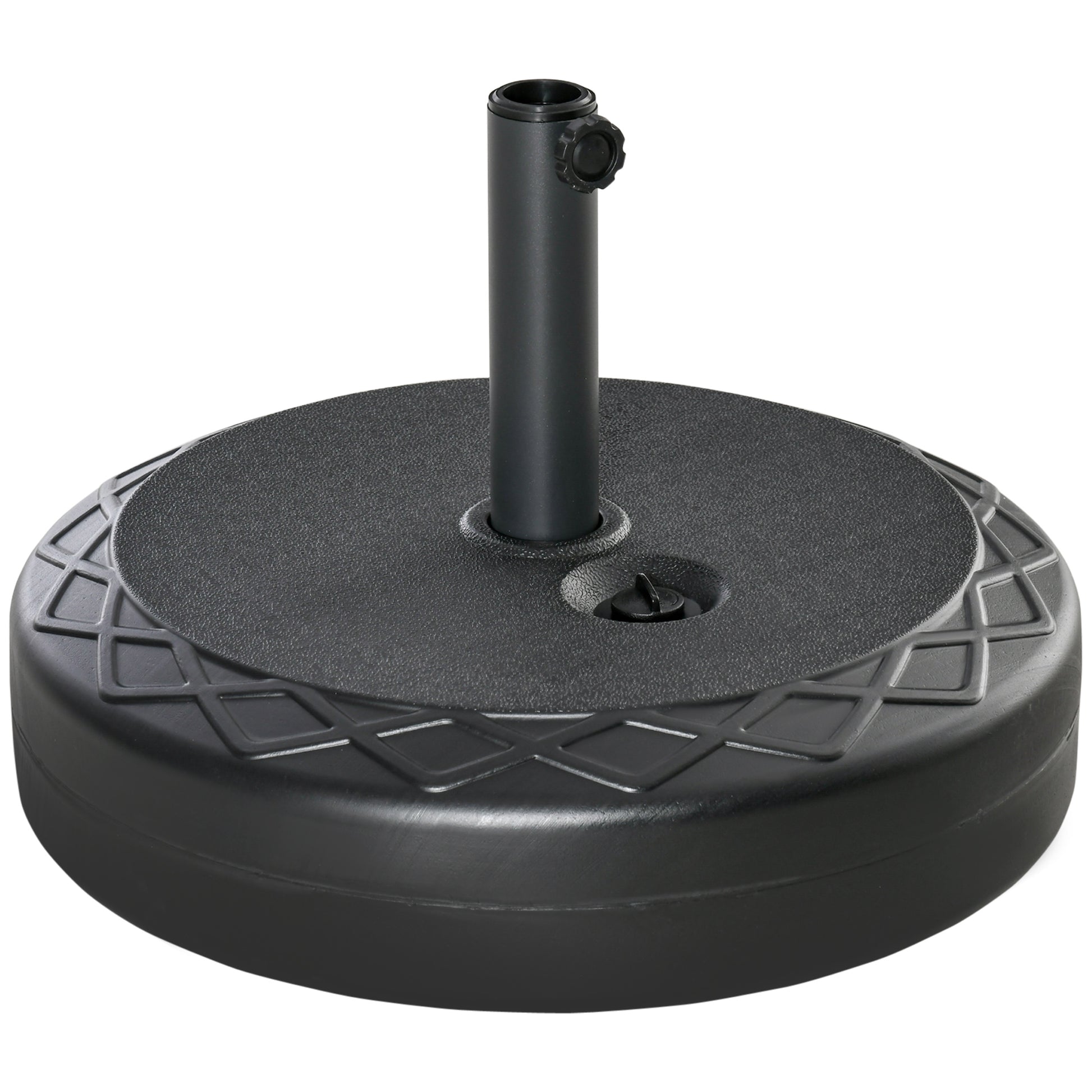 Outsunny Base de Sombrilla Rellenable de Agua 30 kg Soporte de Parasol Redondo Apto para Postes de 38mm 48 mm Metal y Plástico para Jardín Terraza Ø55x38 cm Negro