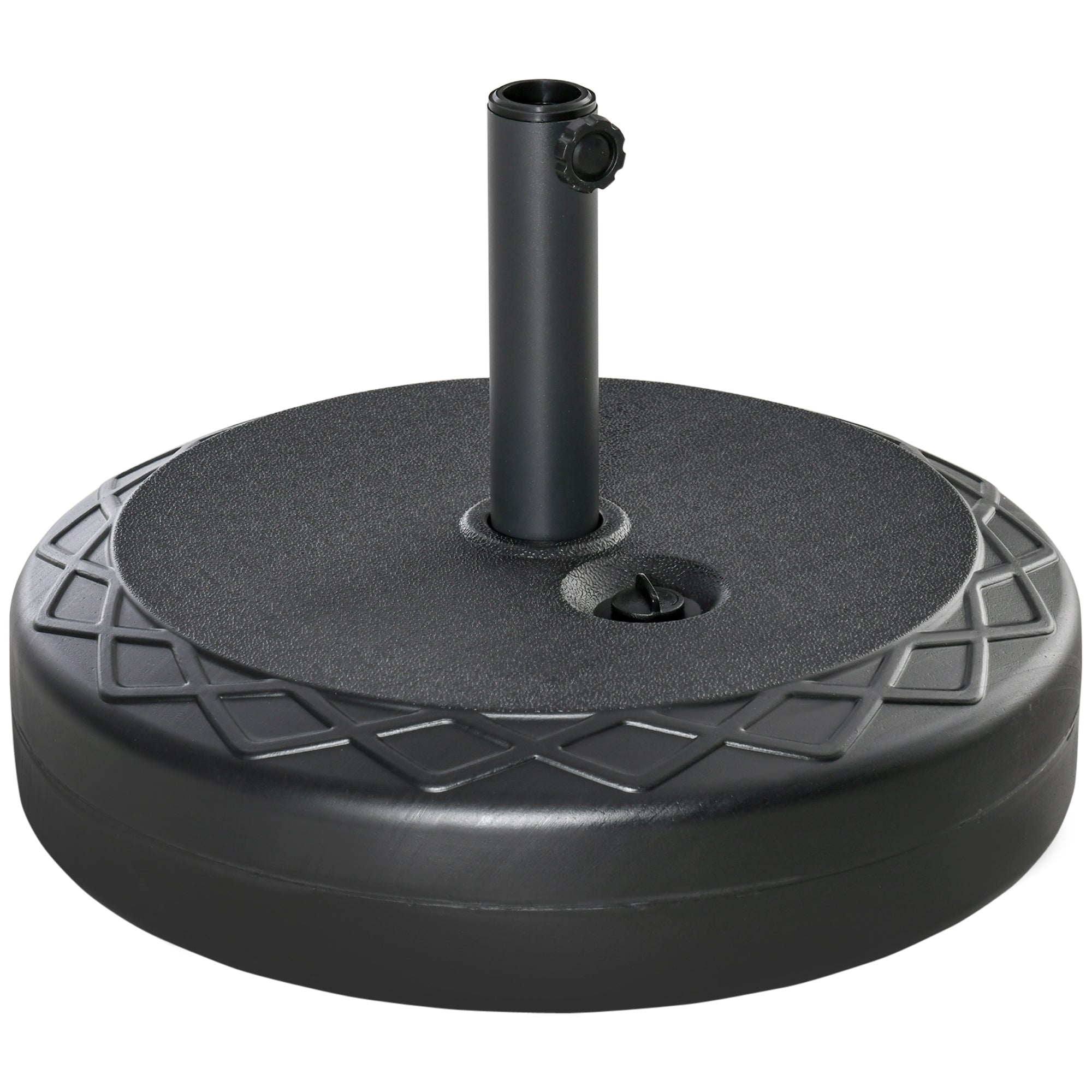 Outsunny Base de Sombrilla Rellenable de Agua 30 kg Soporte de Parasol Redondo Apto para Postes de 38mm 48 mm Metal y Plástico para Jardín Terraza Ø55x38 cm Negro