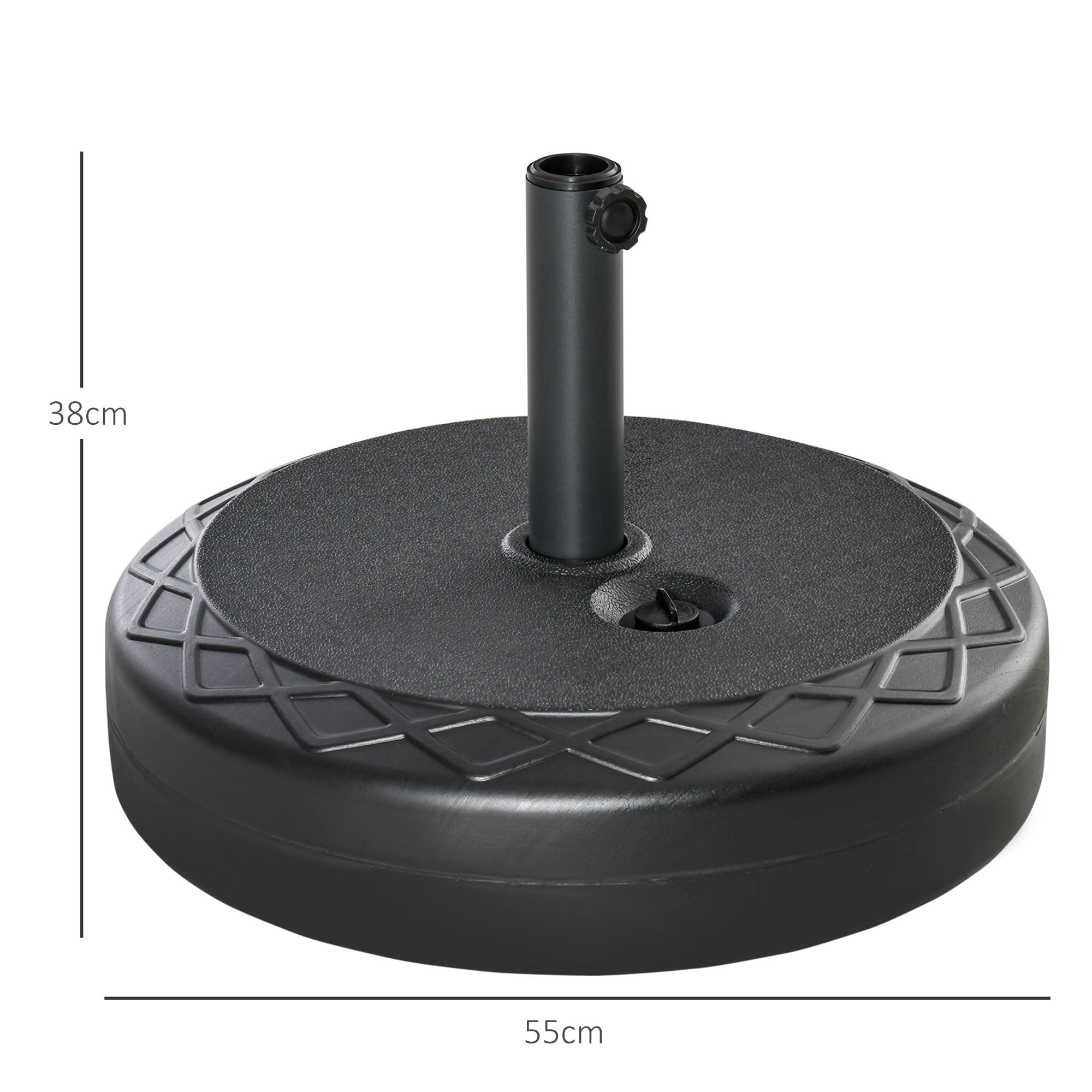 Outsunny Base de Sombrilla Rellenable de Agua 30 kg Soporte de Parasol Redondo Apto para Postes de 38mm 48 mm Metal y Plástico para Jardín Terraza Ø55x38 cm Negro