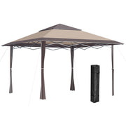 Outsunny Cenador Plegable 4x4 m Carpa de jardín con Doble Techo Altura Ajustable con Bolsa de Transporte de Acero Tela Oxford Protección UV para Fiestas Bodas Caqui y Café