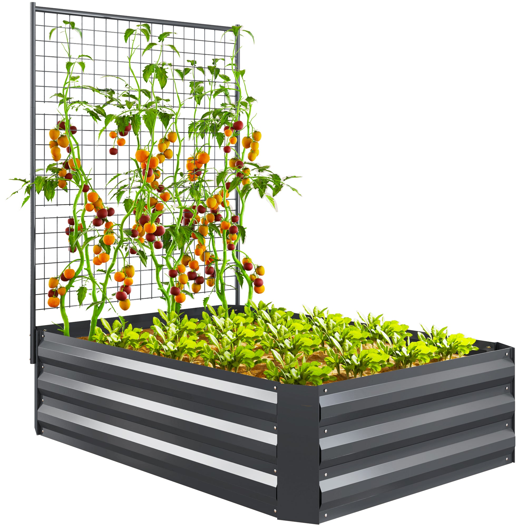 Outsunny Jardinera Exterior Grande de Acero Galvanizado Jardinera de Exterior con Celosía para Plantas Trepadoras y Fondo Abierto para Patio Terraza Balcón 80x115x125 cm Gris Oscuro