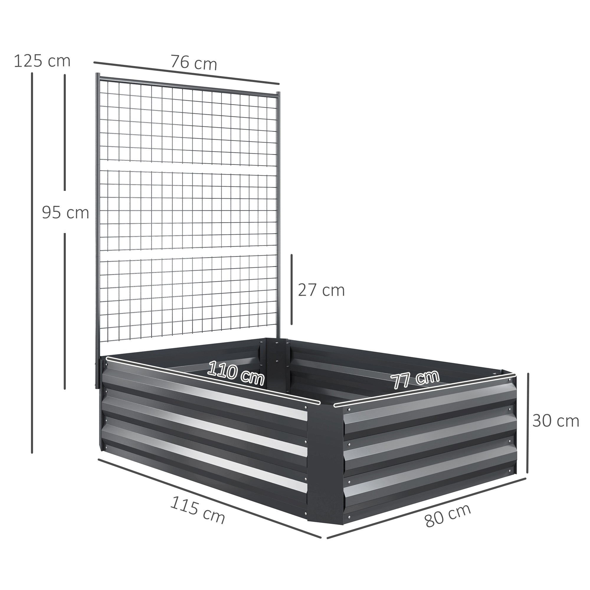 Outsunny Jardinera Exterior Grande de Acero Galvanizado Jardinera de Exterior con Celosía para Plantas Trepadoras y Fondo Abierto para Patio Terraza Balcón 80x115x125 cm Gris Oscuro