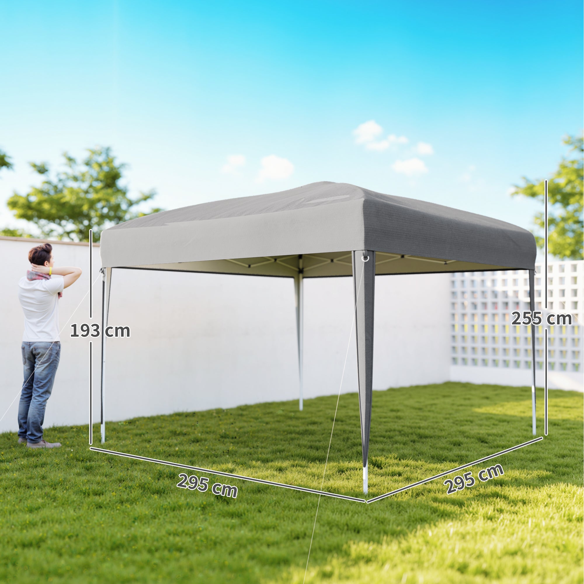 Outsunny Carpa Plegable 3x3 m, Pop-up, Cenador Pabellón de Jardín, Altura Ajustable con Bolsa de Transporte, Tela Oxford 210D Anti-UV, Impermeable, Gazebo para Camping, Fiestas, Exterior, Gris