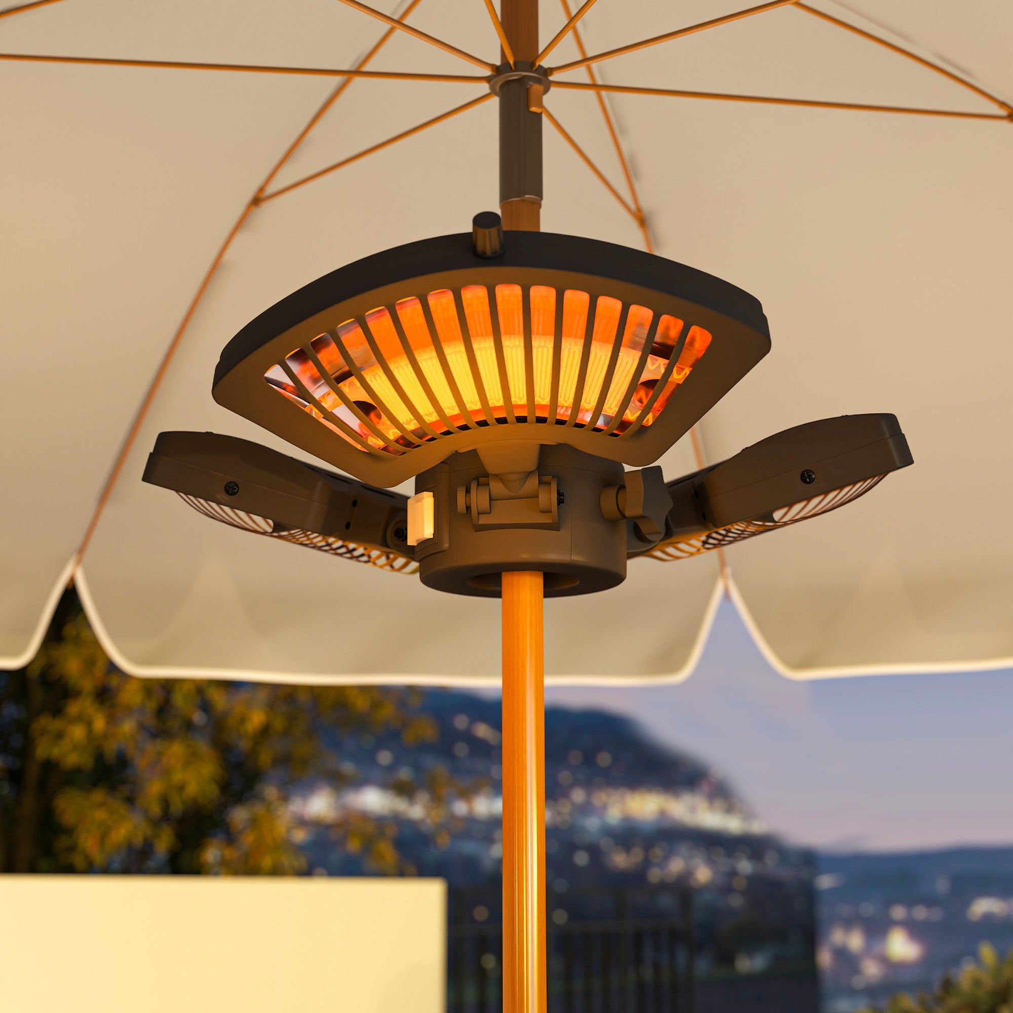 Outsunny Calefactor por Infrarrojos para Parasol, 800/1600/2400W, Estufa Exterior Eléctrica de Aluminio con 3 Niveles de Calentamiento, Protección Antivuelco, IP44, para Terraza, Patio y Jardín, Negro