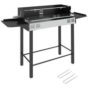 Outsunny Barbacoa de Carbón Barbacoa Portátil 118x32x90 cm con Pincho Giratorio Ajustable en Altura de 3 Niveles Parrilla Plegables y Paravientos para Pícnic Camping Negro