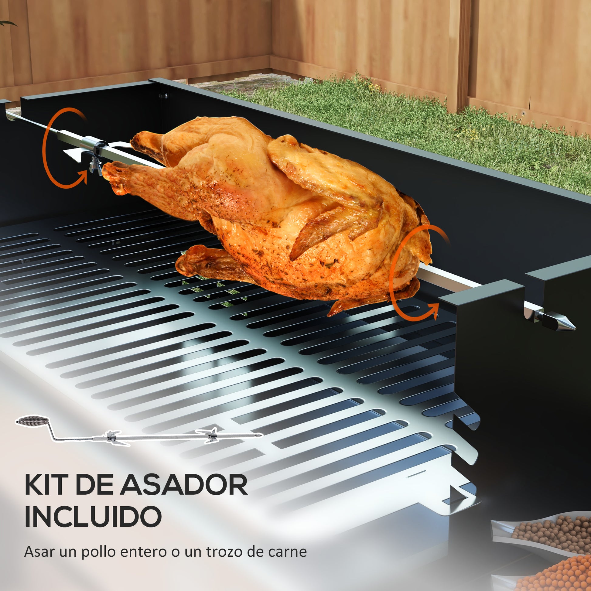 Outsunny Barbacoa de Carbón Barbacoa Portátil 118x32x90 cm con Pincho Giratorio Ajustable en Altura de 3 Niveles Parrilla Plegables y Paravientos para Pícnic Camping Negro