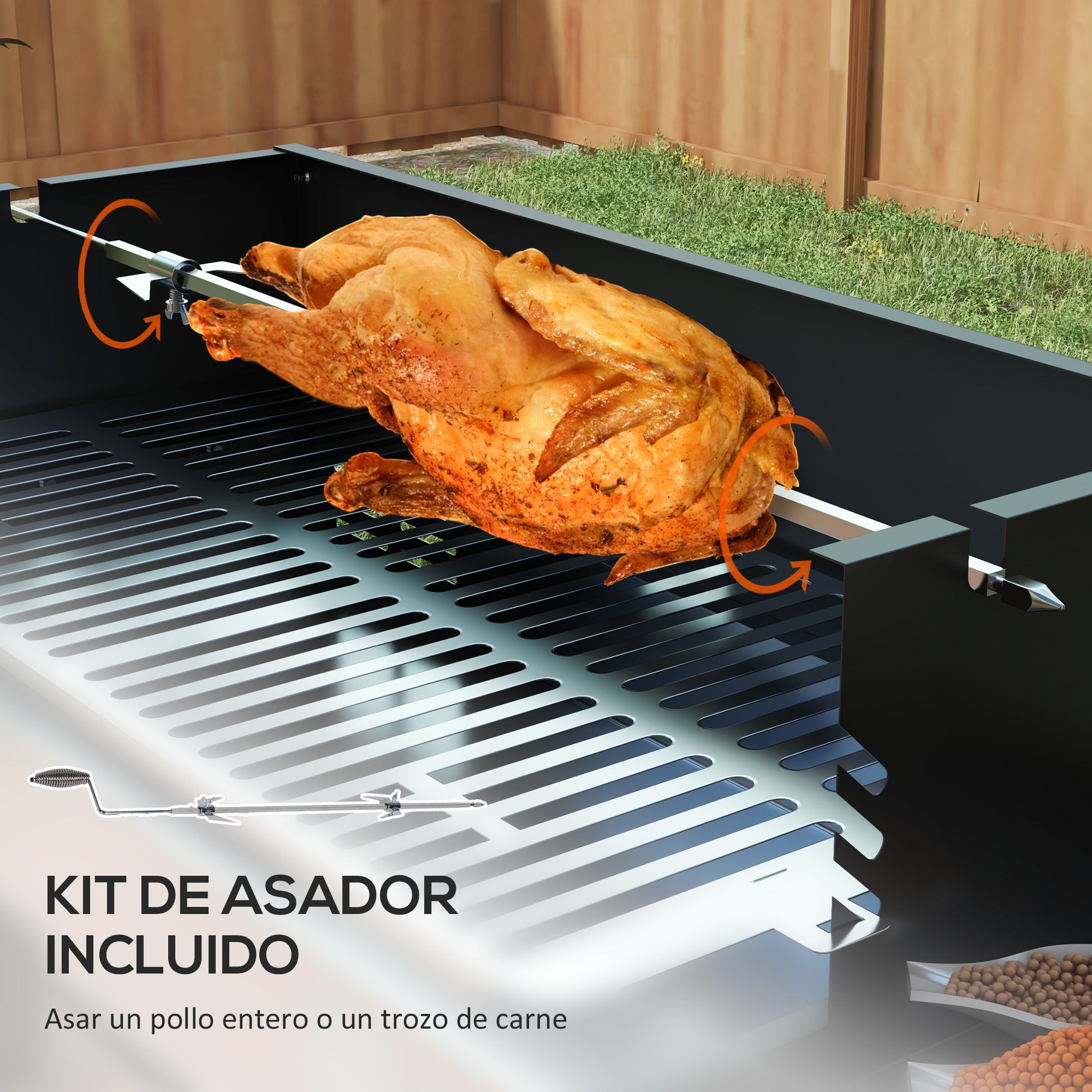Outsunny Barbacoa de Carbón Barbacoa Portátil 118x32x90 cm con Pincho Giratorio Ajustable en Altura de 3 Niveles Parrilla Plegables y Paravientos para Pícnic Camping Negro