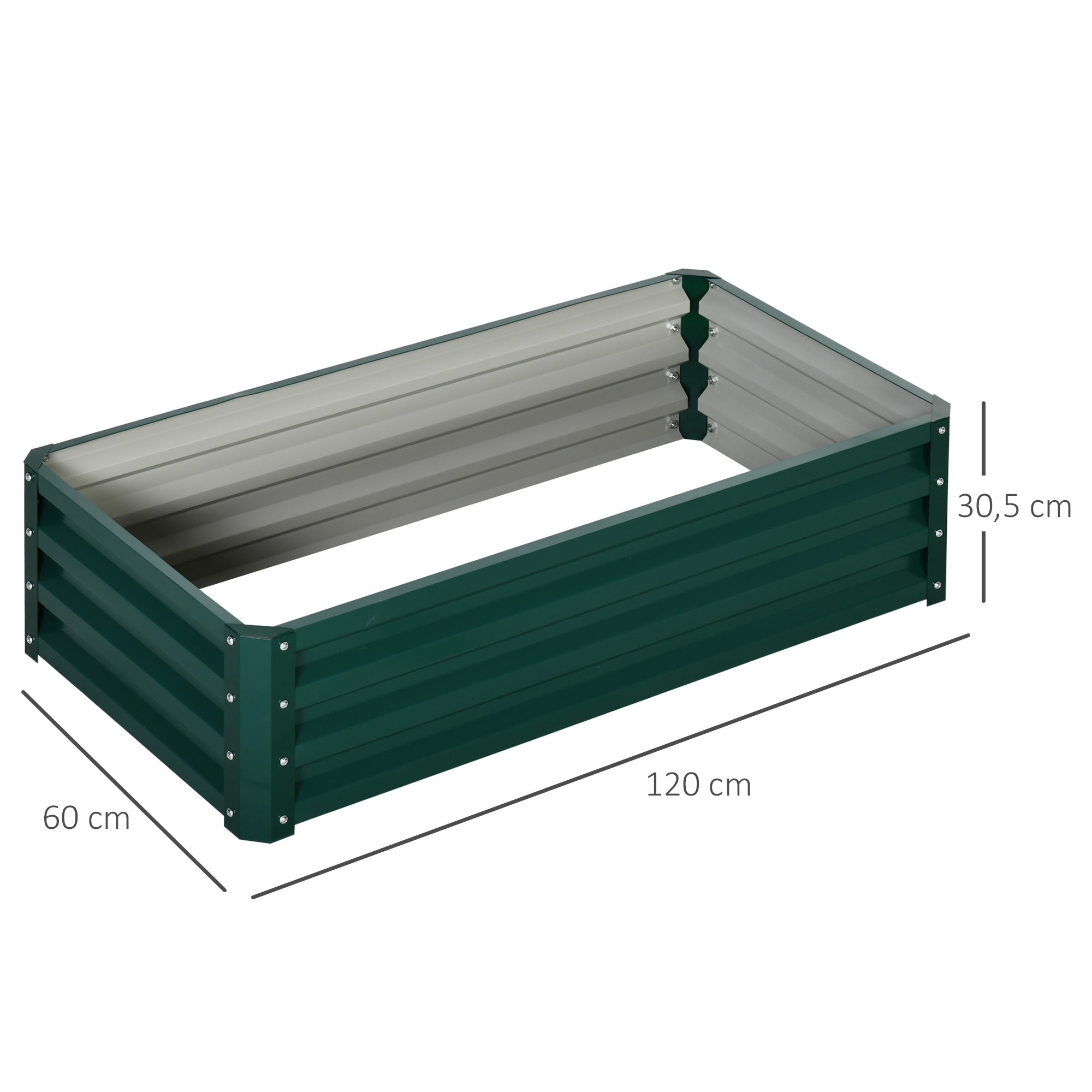 Outsunny Jardinera Elevada de Acero Galvanizado Huerto Urbano para Cultivar Plantas Flores Hierba Macetero Exterior Rectangular con Fondo Abierto 120x60x30,5 cm Verde