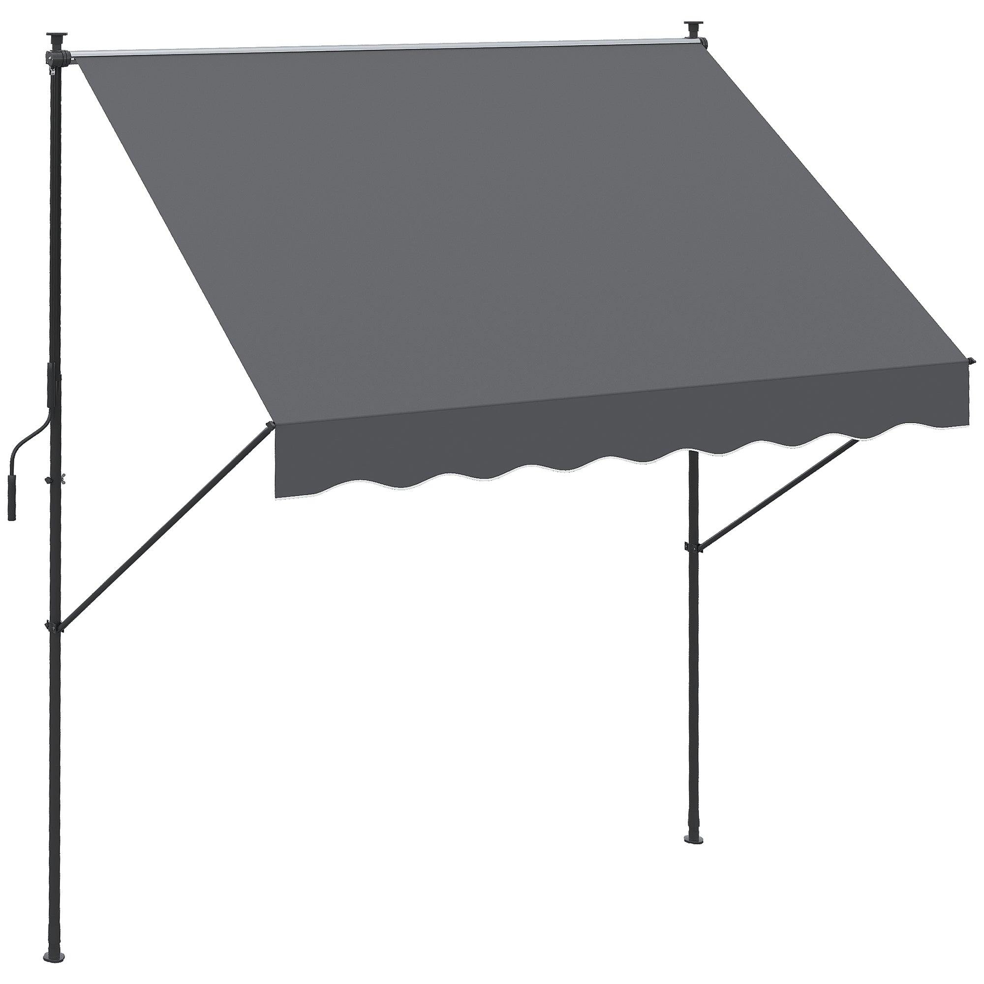 Outsunny Toldo Manual Retráctil 200x1,75 m Toldo Exterior Terraza Enrollable Altura Ajustable con Manivela 210-310 cm Sin Taladro para Balcón Jardín Gris