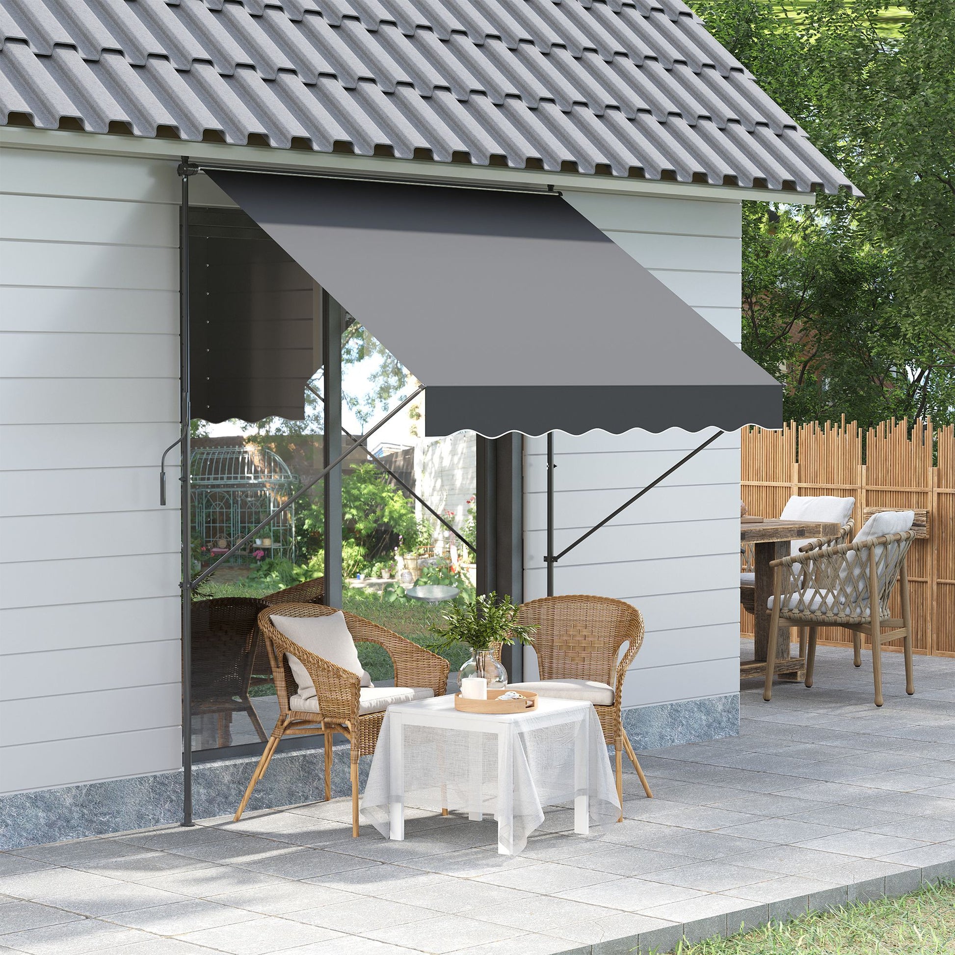 Outsunny Toldo Manual Retráctil 200x1,75 m Toldo Exterior Terraza Enrollable Altura Ajustable con Manivela 210-310 cm Sin Taladro para Balcón Jardín Gris