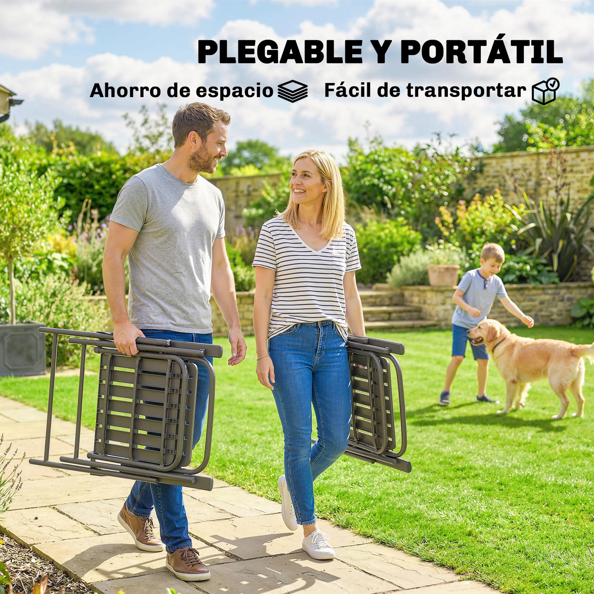 Outsunny Juego de 4 Sillas de Jardín Exterior Plegables, Sillas Terraza Exterior con Reposabrazos, Respaldo y Asiento de PP, Marco Metálico, 55x63x93 cm, Marrón