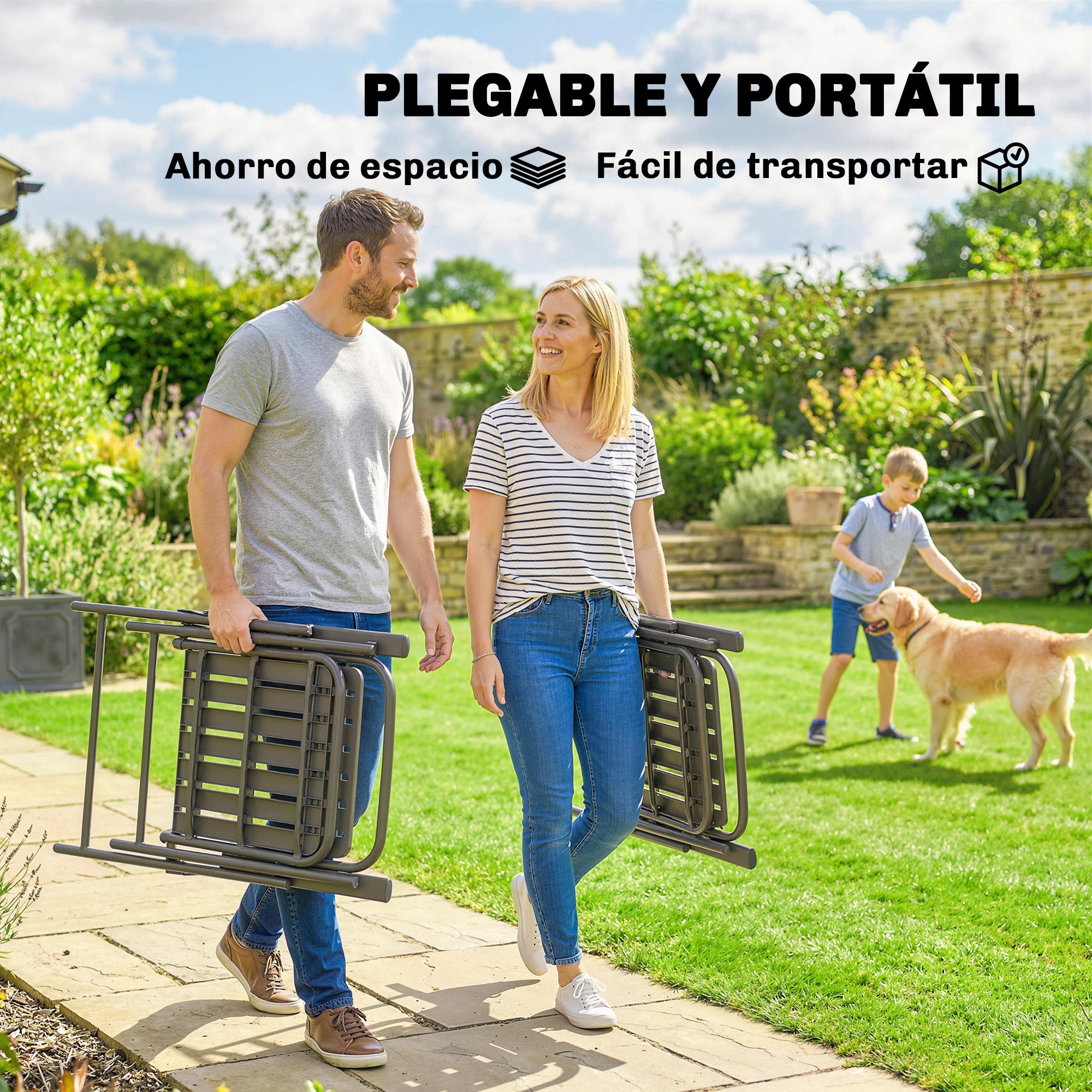 Outsunny Juego de 4 Sillas de Jardín Exterior Plegables, Sillas Terraza Exterior con Reposabrazos, Respaldo y Asiento de PP, Marco Metálico, 55x63x93 cm, Marrón