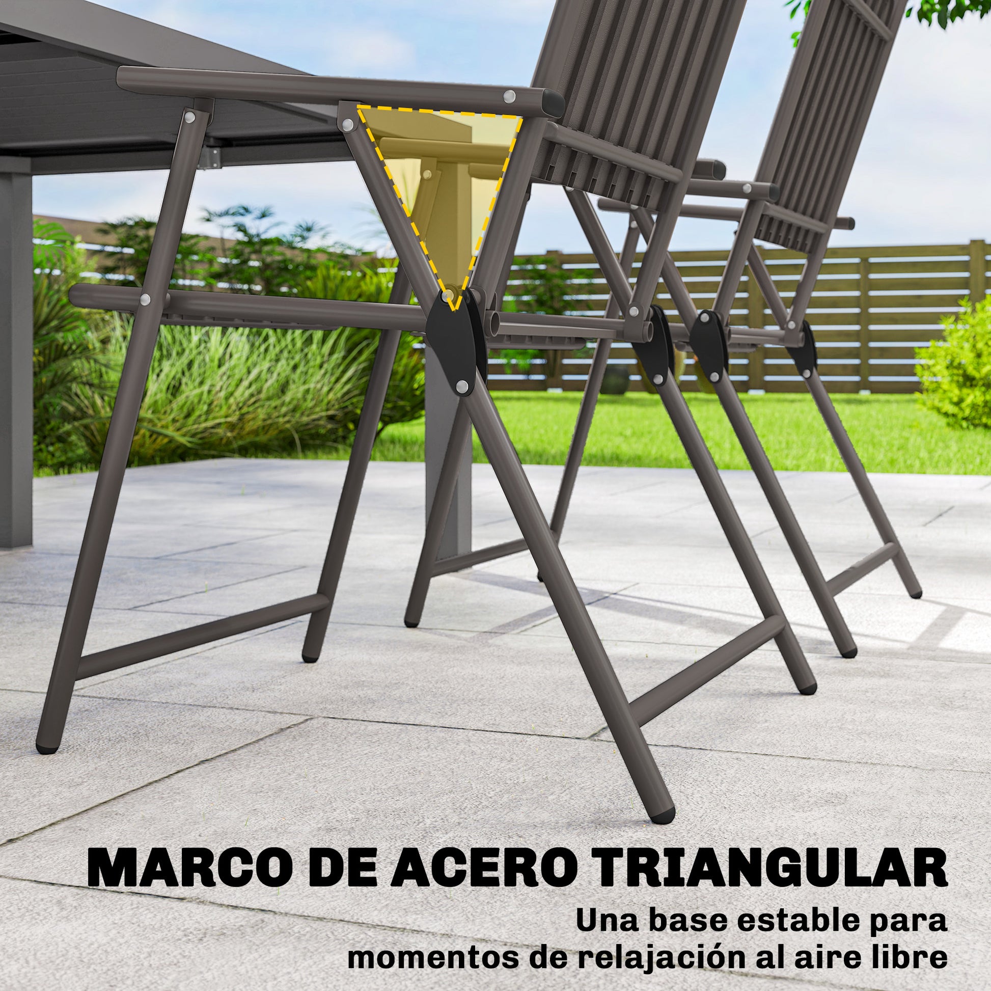 Outsunny Juego de 4 Sillas de Jardín Exterior Plegables, Sillas Terraza Exterior con Reposabrazos, Respaldo y Asiento de PP, Marco Metálico, 55x63x93 cm, Marrón