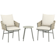 Outsunny Conjunto de Jardín Exterior de 3 Piezas Muebles de Jardín con 2 Sillas con Cojines Extraíbles Lavables y Mesa Terraza con Tablero de Metal Impermeable Anti-UV para Balcón Patio Gris y Crema