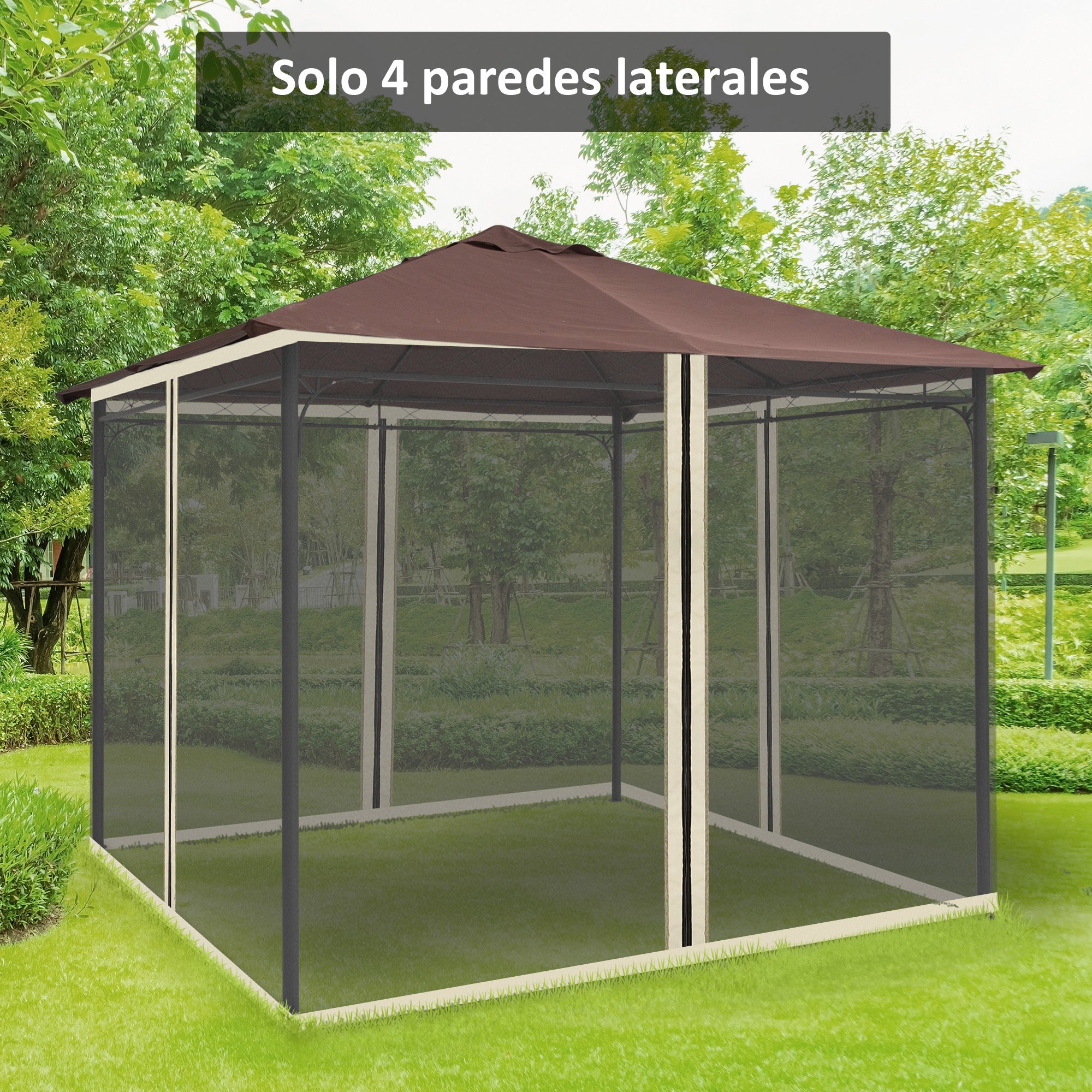 Outsunny 4 Paneles Laterales 3x2 cm para Carpa de Jardín Tela Mosquitera para Cenador Gazebo con Cremalleras y Anillas Negro