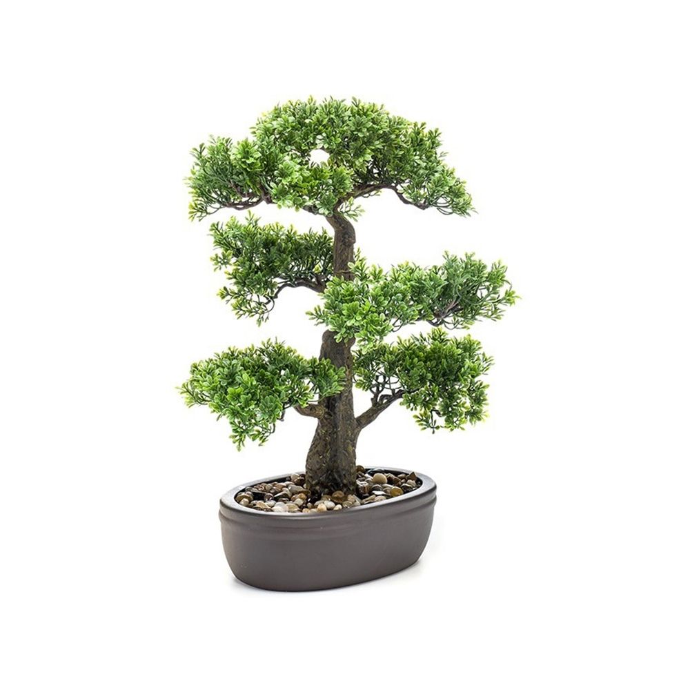 Bonsai Ficus artificial de 43 cm de alto con jardinera incluida y piedra decorativa.