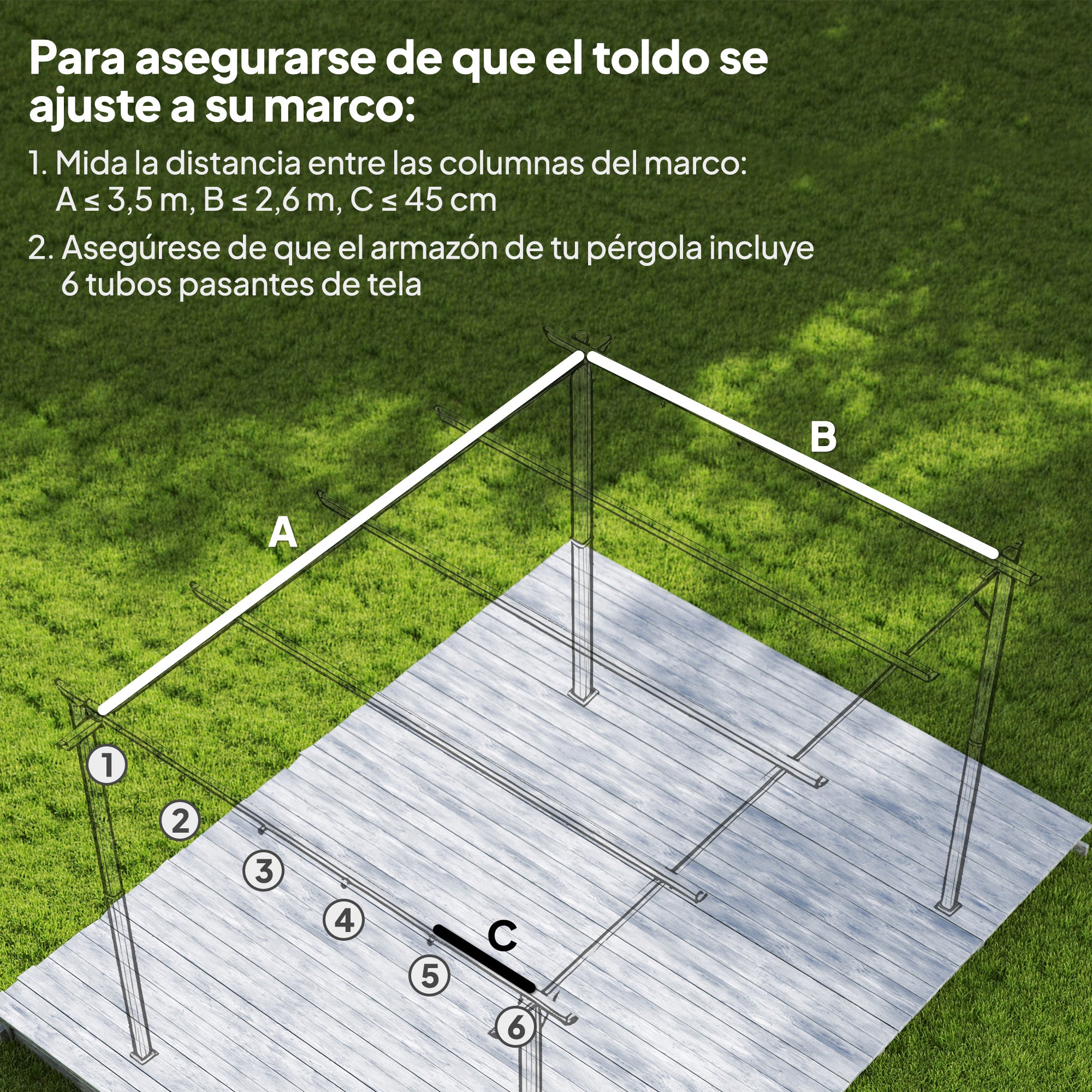 Outsunny Techo de Pérgola 3,5x2,6 m, Techo de Repuesto Retráctil para Marco de Pérgola de 4x3 m, UV30+, Toldo de Tela Solo para Cenador Jardín con 10 Orificios de Drenaje, Beige