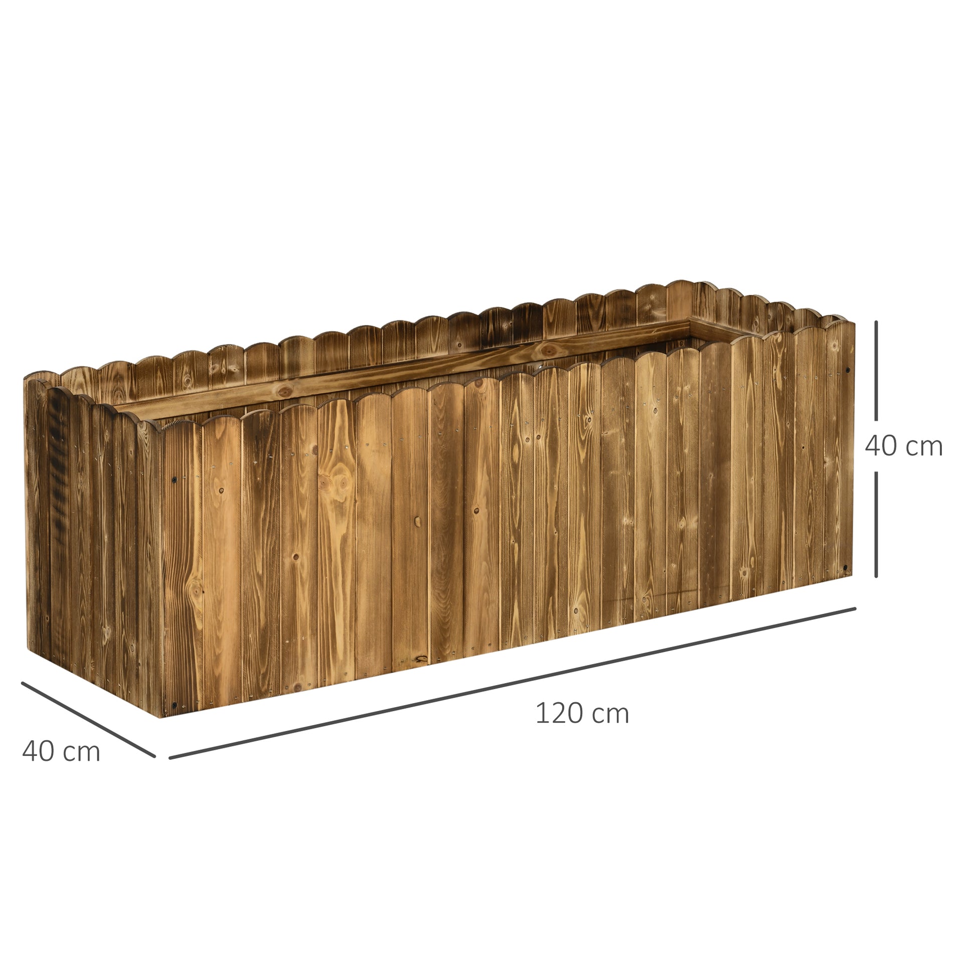Outsunny Jardinera Exterior Grande de Madera, Huerto Urbano Elevado con Fondo Abierto para Cultivar Plantas, Flores, Hierba, Macetero Exterior Rectangular para Jardín Terraza 120x40x40 cm, Carbonizada