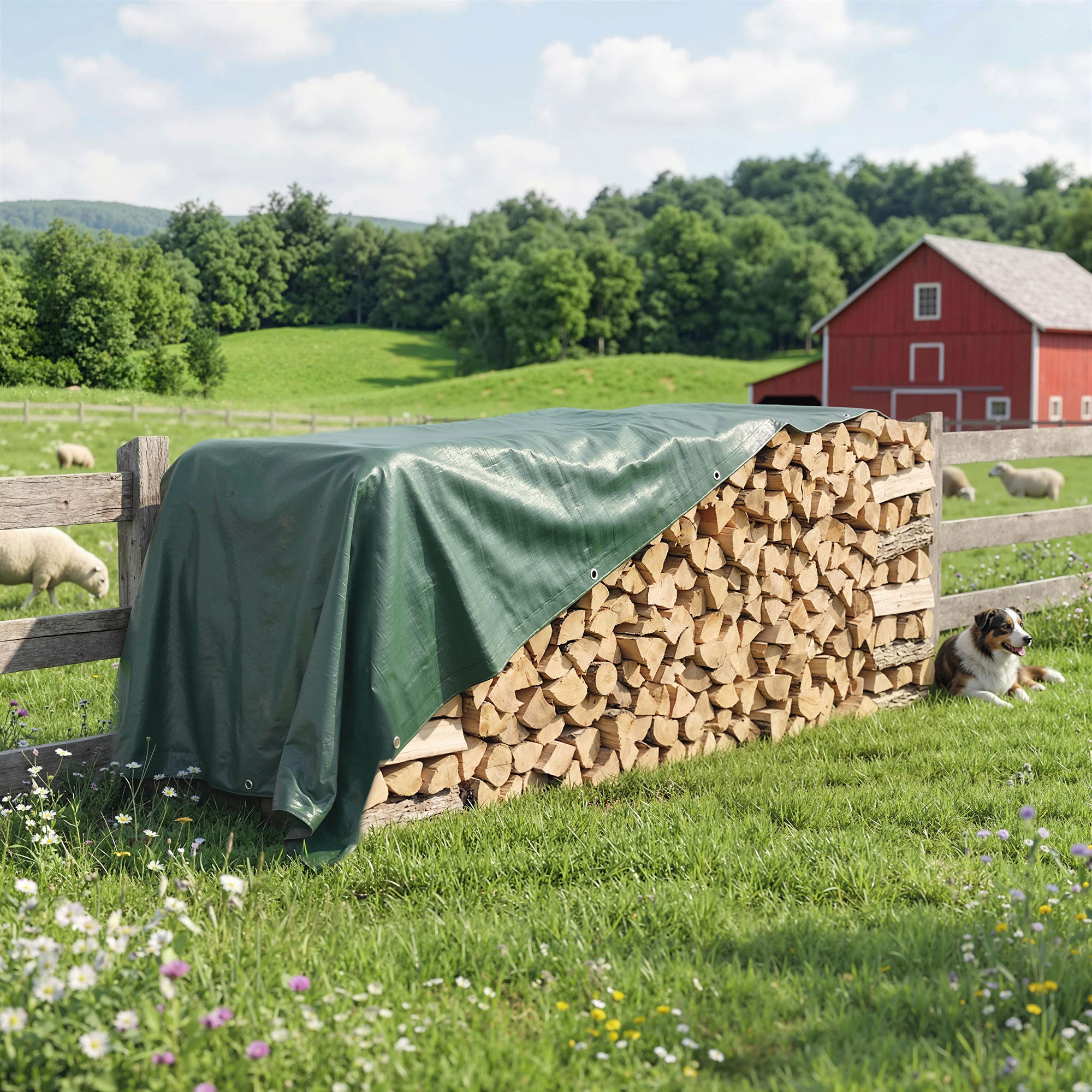 Outsunny Lona Impermeable Exterior 6x8 m, Toldo PE Resistente a Rasgaduras 90 g/m², Protección UV, con Ojales Reforzados para Leña, Muebles de Jardín, Invernaderos, Vehículos, Verde