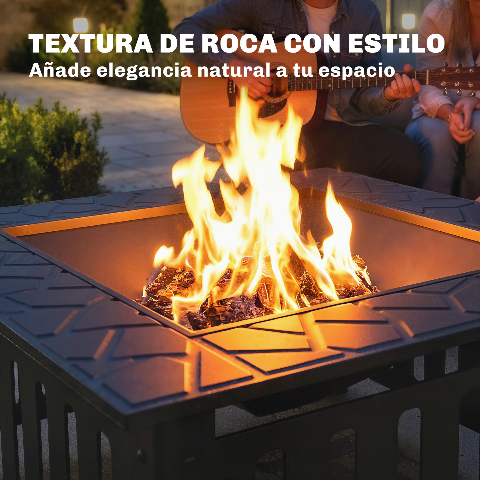Outsunny Brasero Exterior de Acero Cuadrado, 67x67x47 cm, Brasero Exterior Jardín con Atizador, Tapa de Malla, para Terraza, Camping, Fiesta, Negro