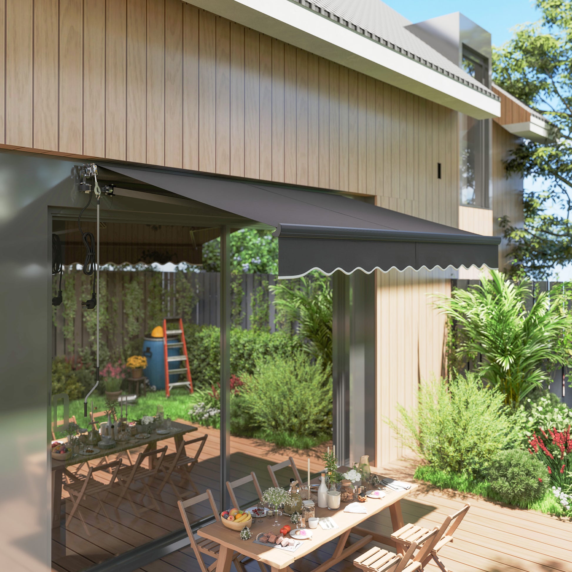 Outsunny Toldo Eléctrico Retráctil y Manual con Mando a Distancia 3x2,5 m Toldo de Exterior Terraza Enrollable con Manivela Marco de Aluminio y Protección UV30+ para Jardín Puerta Ventana Gris