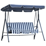 Outsunny Columpio de Jardín de 3 Plazas Silla Balancín con Parasol Techo Ajustable en Ángulo Impermeable para Exterior Terraza Balcón Carga Máx. 200 kg Acero 172x110x153 cm Raya Azul