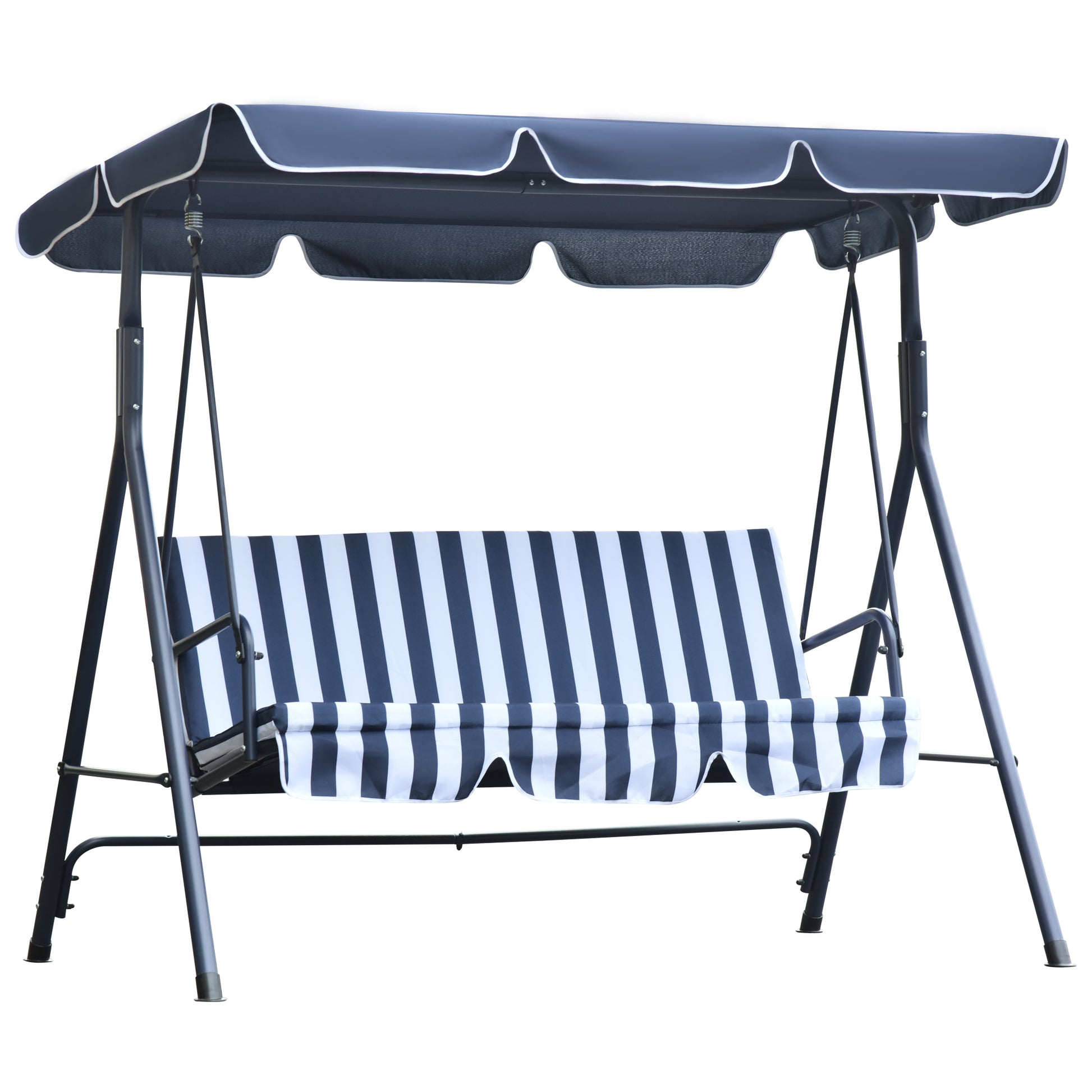 Outsunny Columpio de Jardín de 3 Plazas Silla Balancín con Parasol Techo Ajustable en Ángulo Impermeable para Exterior Terraza Balcón Carga Máx. 200 kg Acero 172x110x153 cm Raya Azul