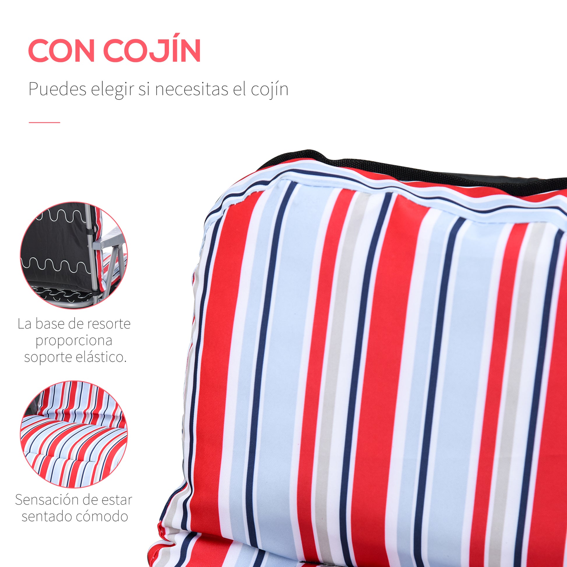 Outsunny Pack de 2 Tumbonas Plegables Tumbonas de Jardín Exterior con Cojín Acolchado, Respaldo Ajustable en 5 Posiciones, Reposapiés y Marco de Acero, 60x75x65-102 cm, Rayas Rojo