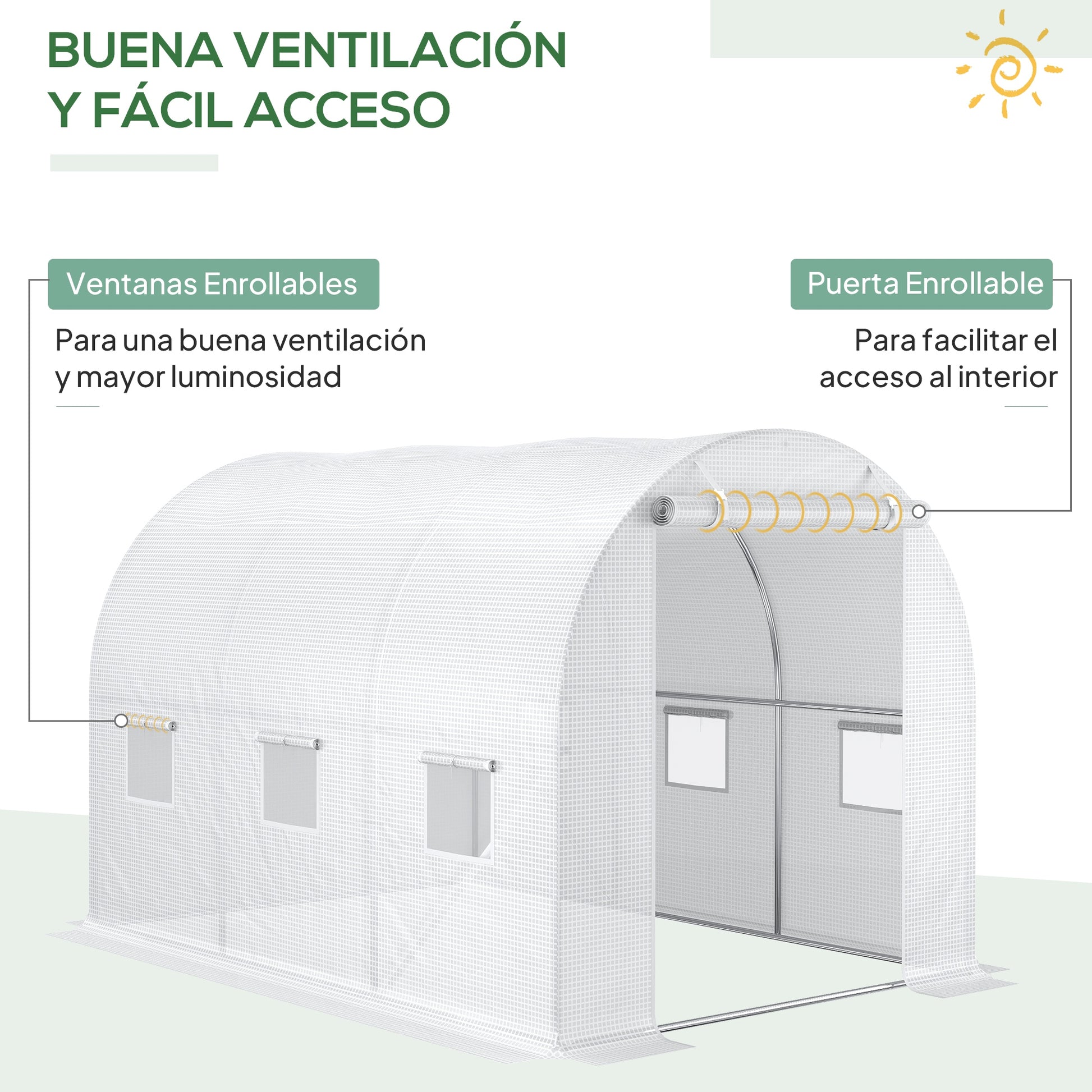 Outsunny Plásticos para Invernaderos 3x2x2 m Cubierta de Repuesto para Invernadero de Polietileno con 6 Ventanas y Puerta Enrollable Protección de Plantas para Jardín Blanco