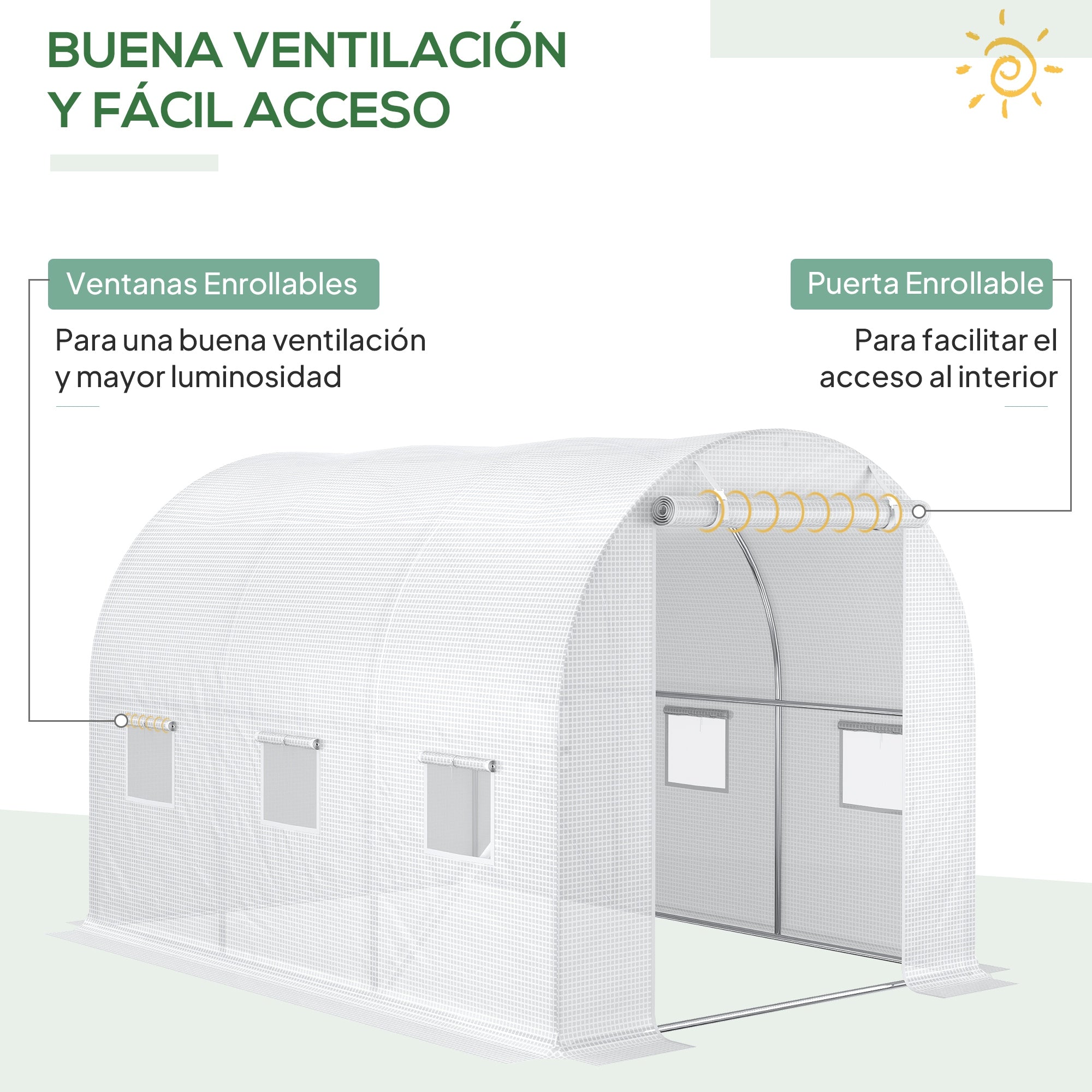 Outsunny Plásticos para Invernaderos 3x2x2 m Cubierta de Repuesto para Invernadero de Polietileno con 6 Ventanas y Puerta Enrollable Protección de Plantas para Jardín Blanco