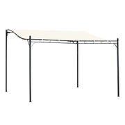Outsunny Cenador de Jardín 4x3 m Pérgola Montado en Pared con Toldo y 16 Orificios de Drenaje Marco de Metal y Poliéster 180 g/m² para Patio Terraza Crema